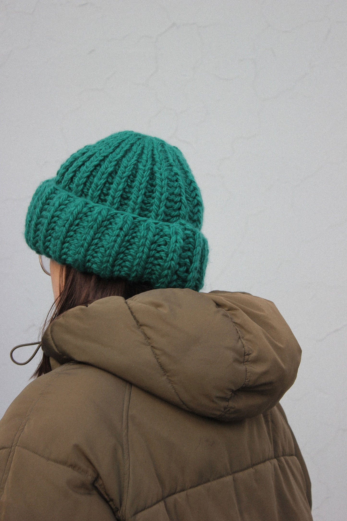 Woolen Chunky beanie hat in emerald green