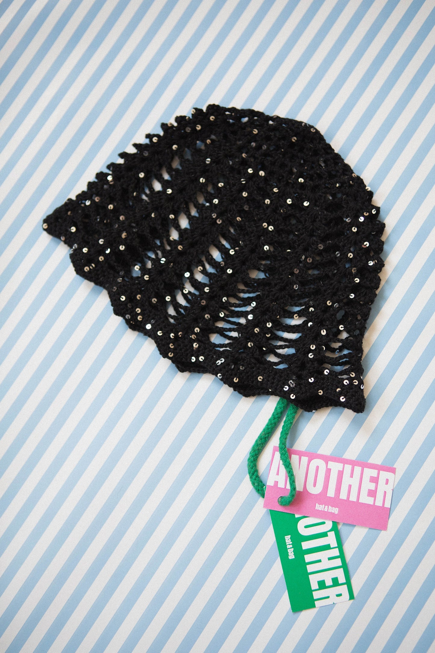 Premium Cotton Crochet Mesh Hat in Black With Sequins
