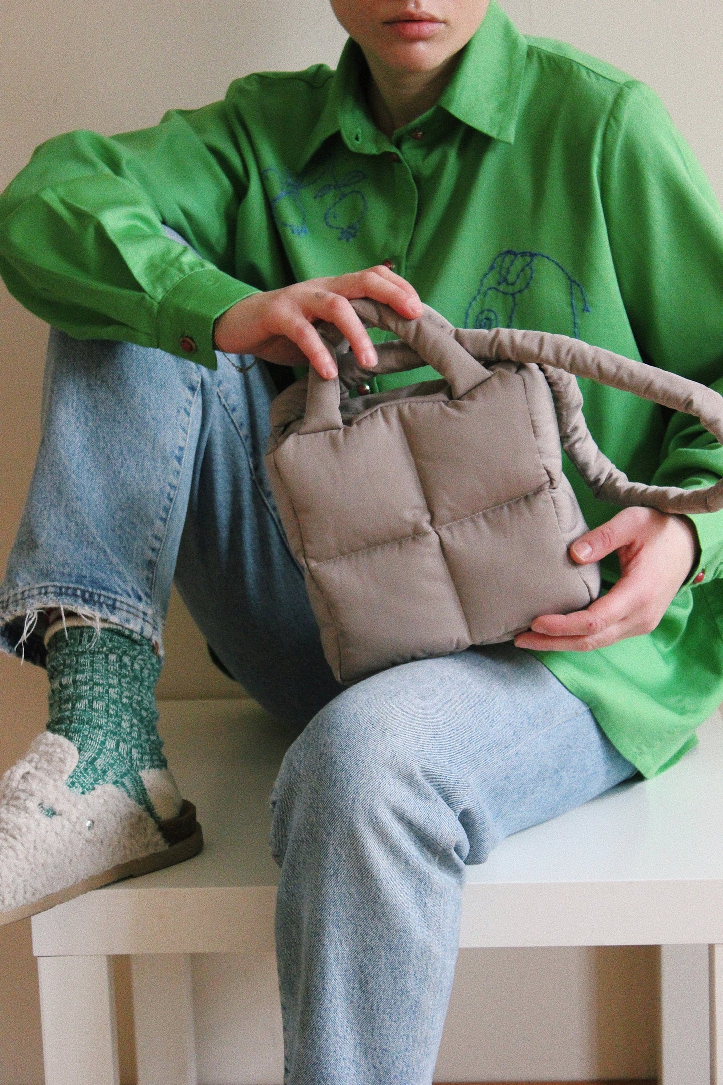 Mini Pillow Puffer Essential bag in Beige