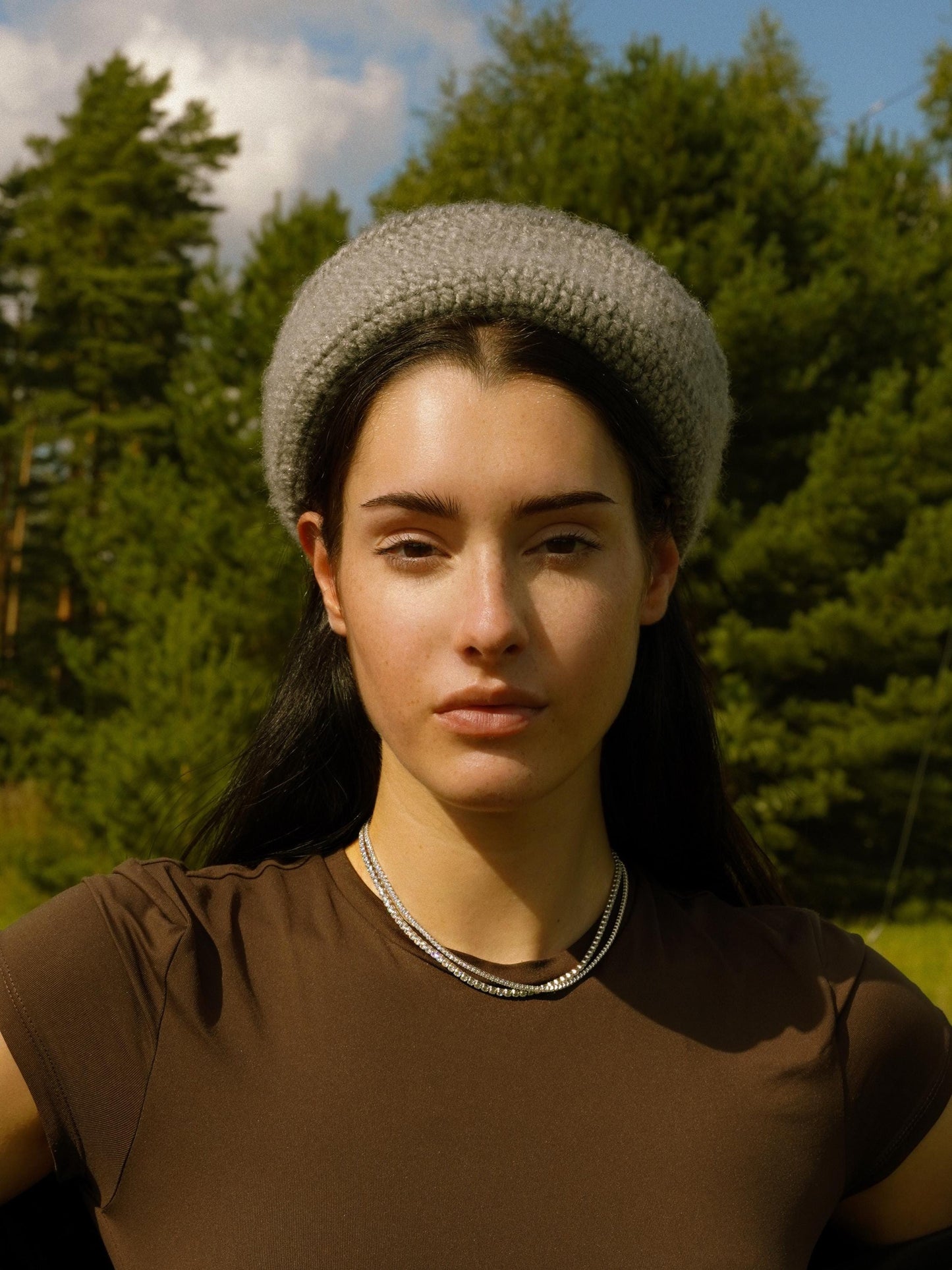 Crochet Premium Mohair Marine Pilbox in Grey Melange