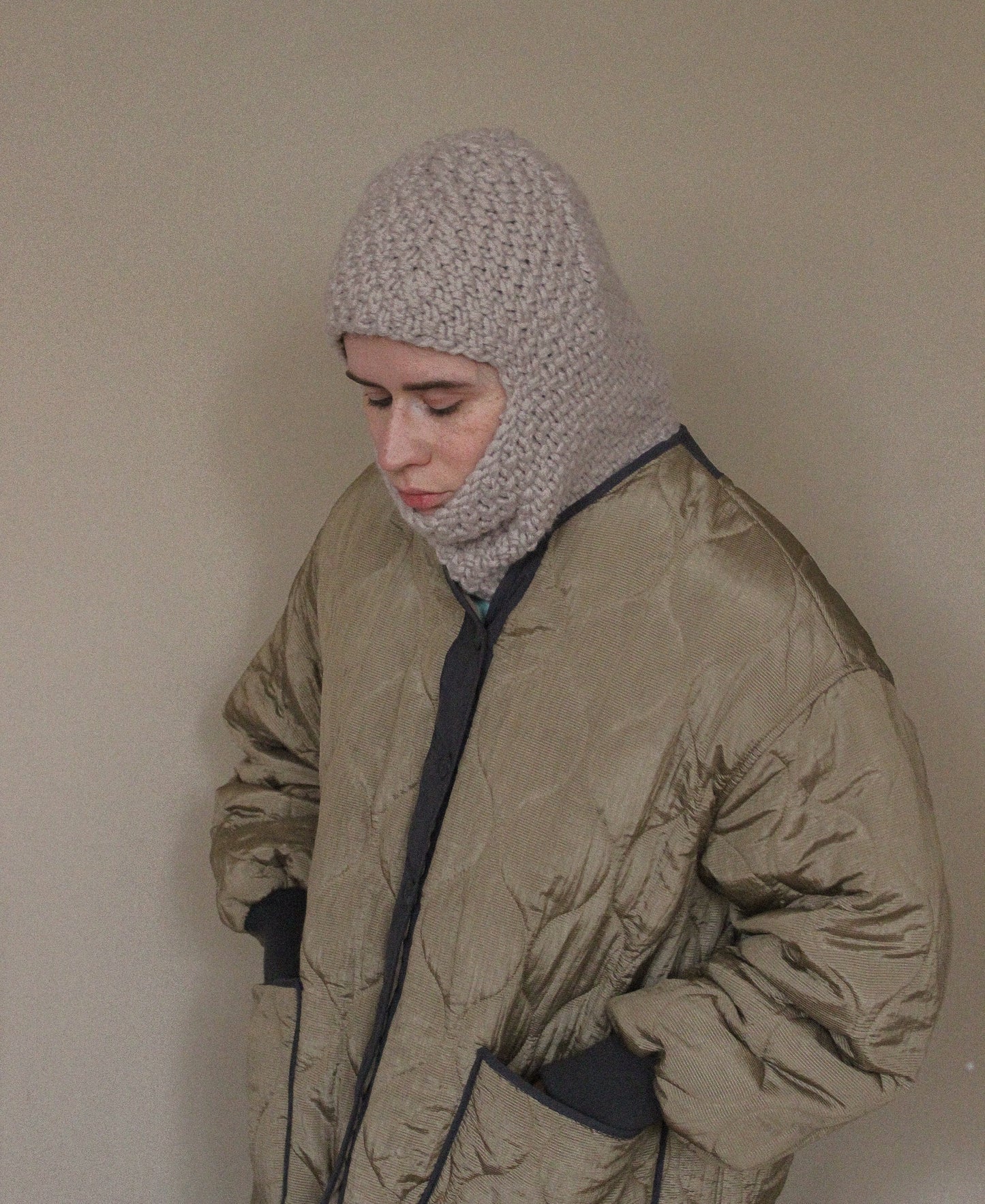 Hand knitted Chunky balaclava ski mask in cream beige