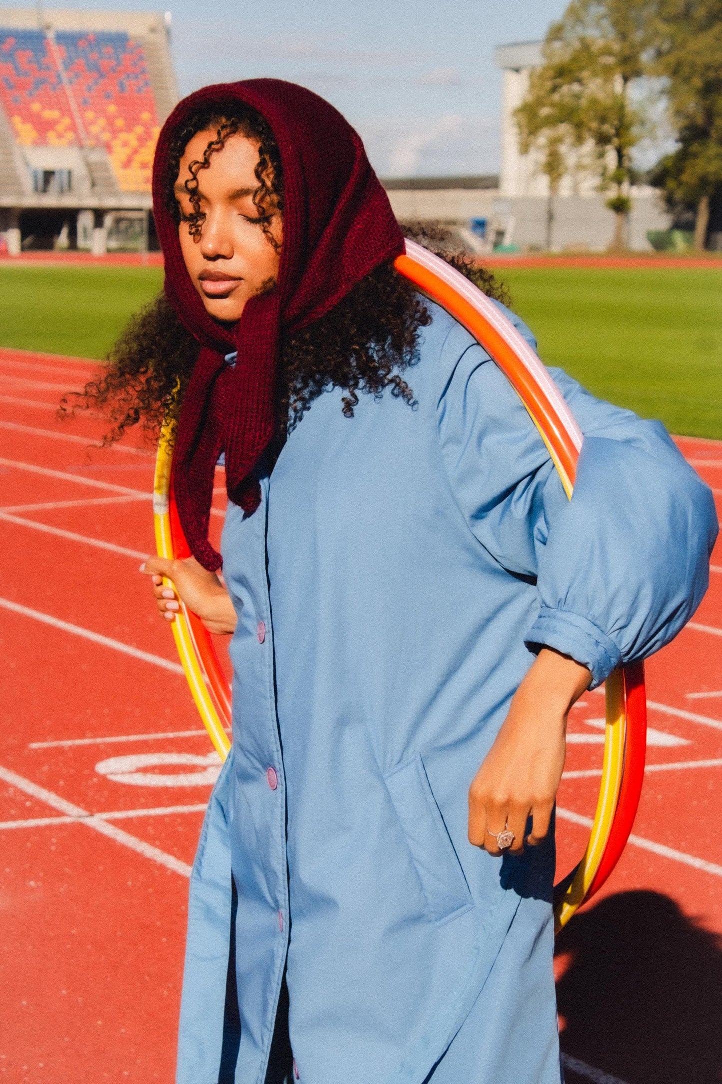 Hand - knitted Mohair Headscarf in Burgundy