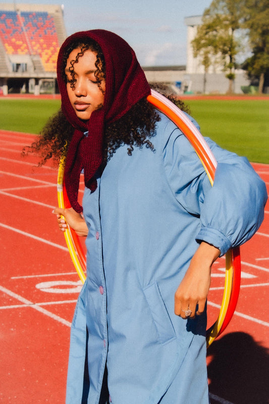 Hand - knitted Mohair Headscarf in Burgundy