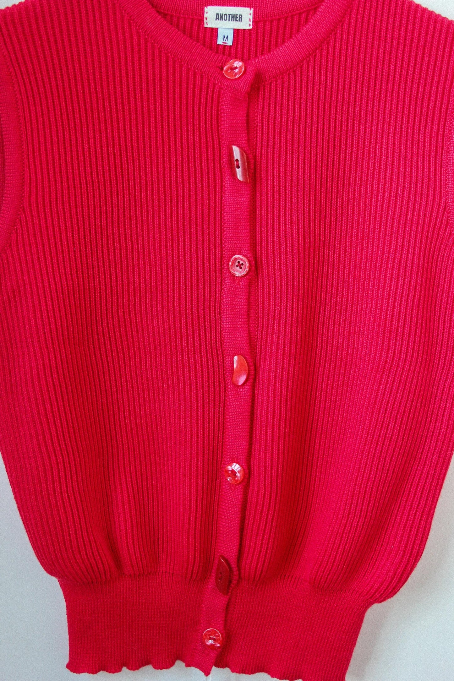 Knitted Premium Cotton Vest with random buttons in Red