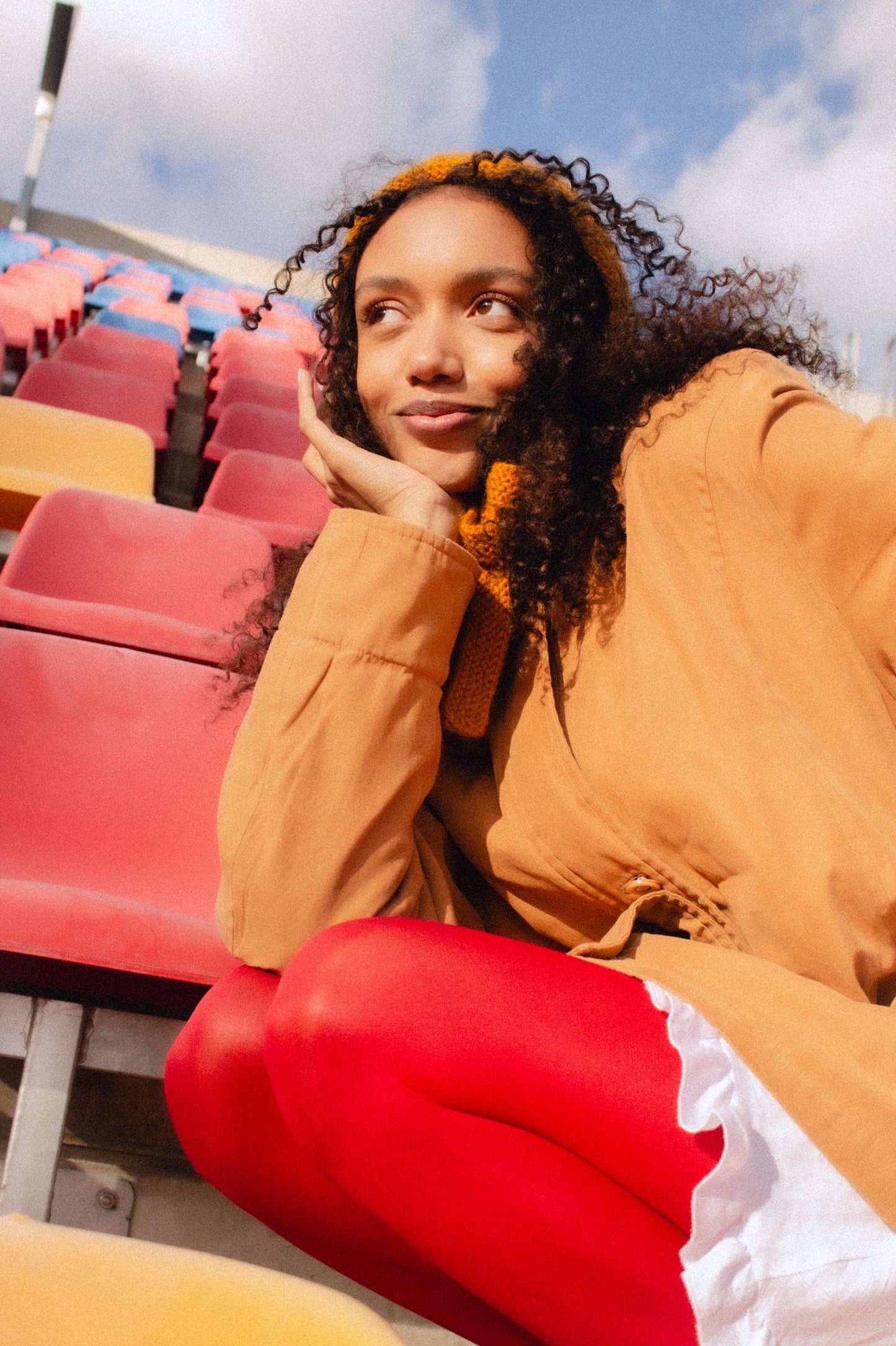 Hand - knitted Adult Bow Tie Mohair Bonnet in Mustard Yellow