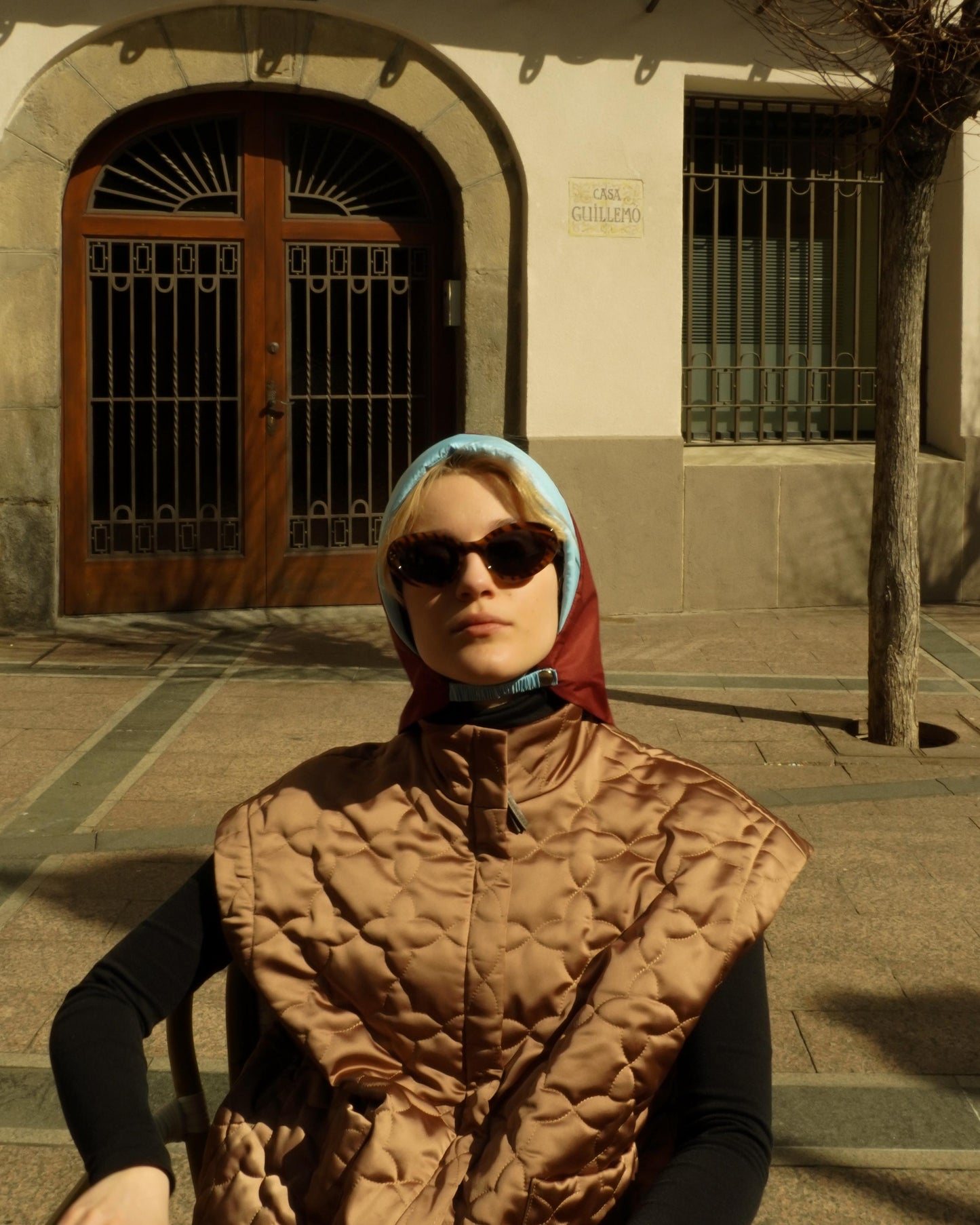 Rain Headscarf in Burgundy & Baby Blue