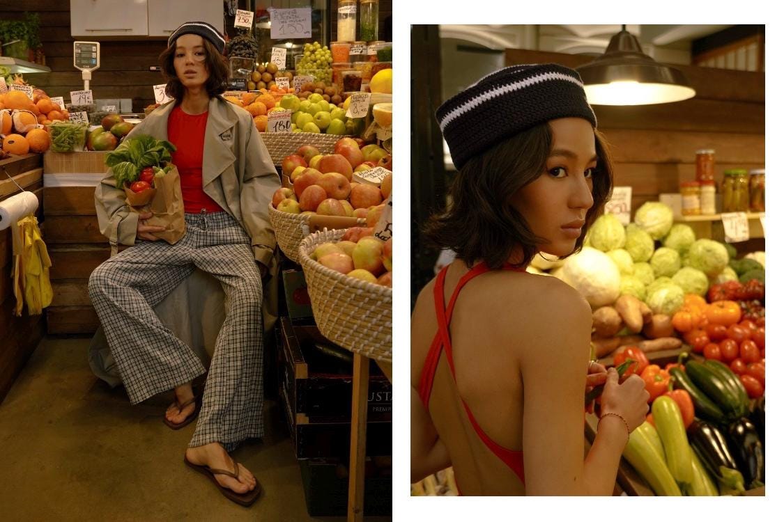 Crochet Premium Cotton Striped Marin Hat in Navy & White