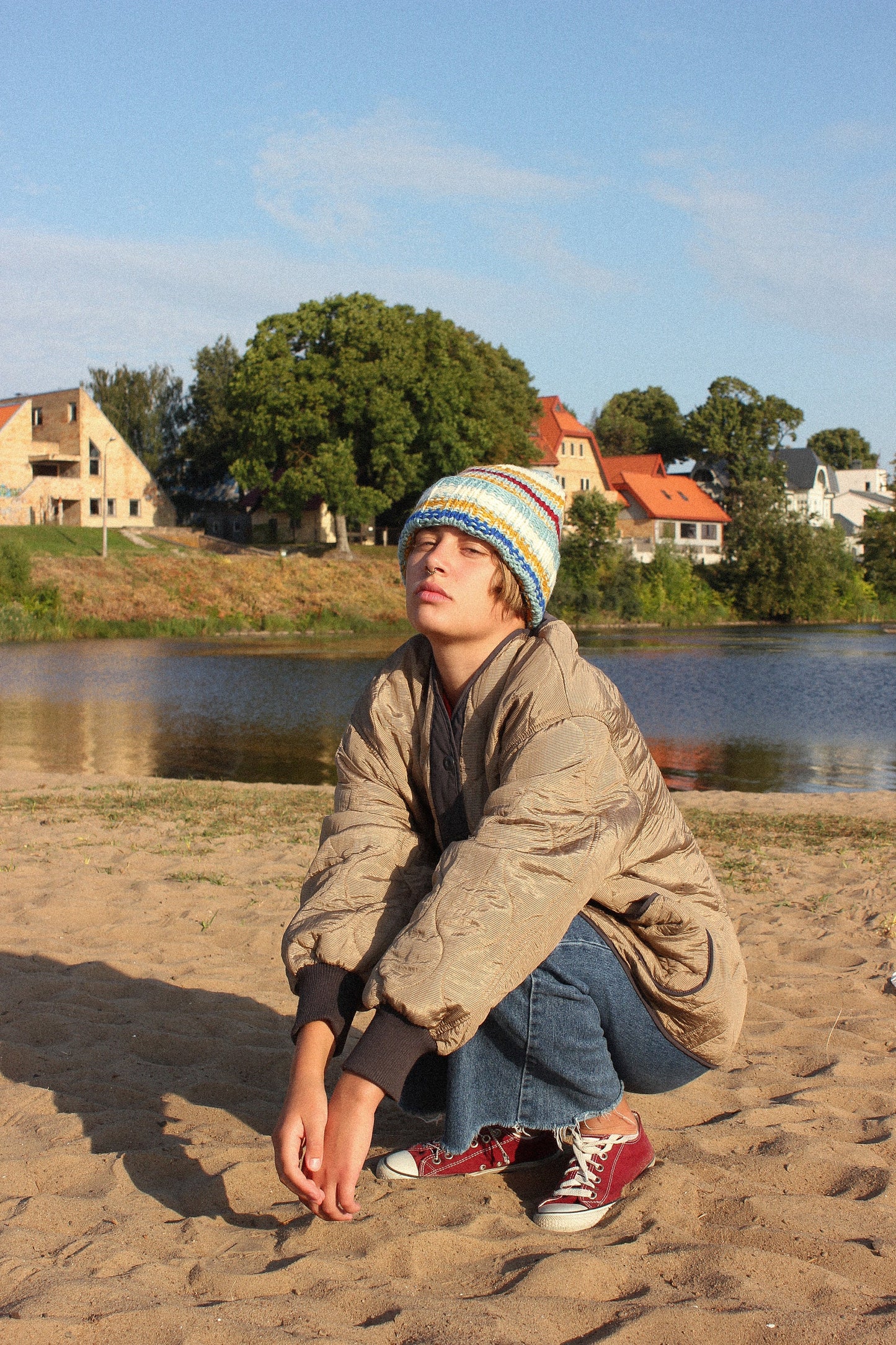 Multicolored winter beanie hat