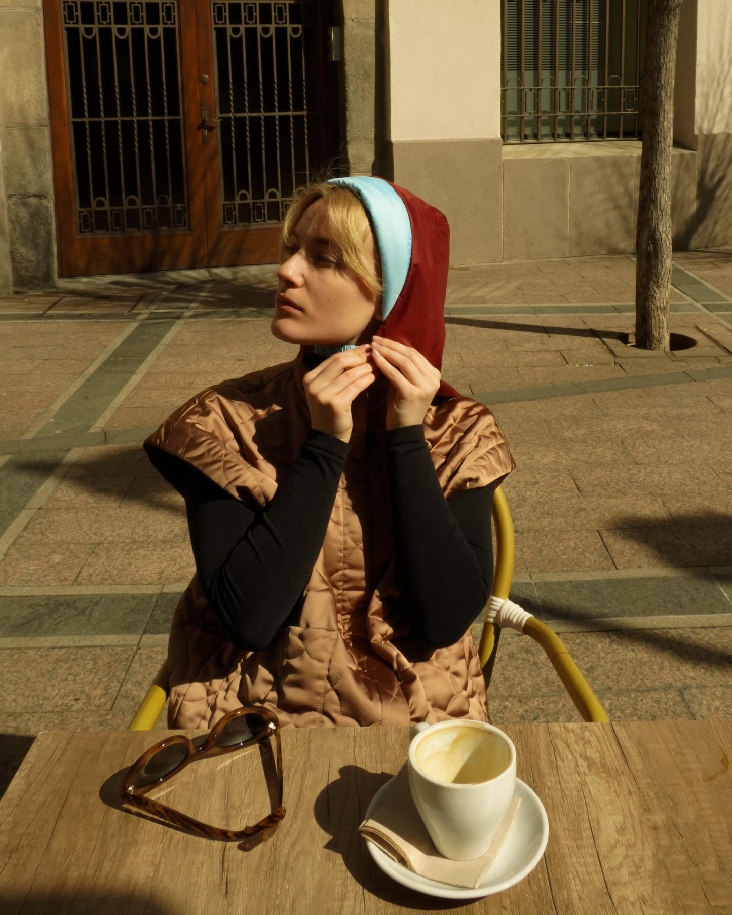 Rain Headscarf in Burgundy & Baby Blue