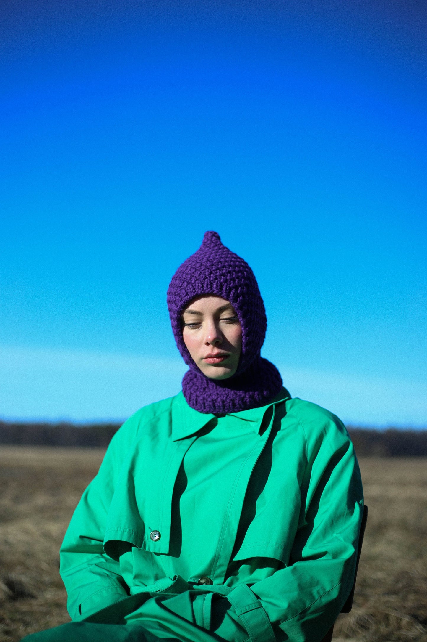 Hand-knitted Chunky balaclava in purple