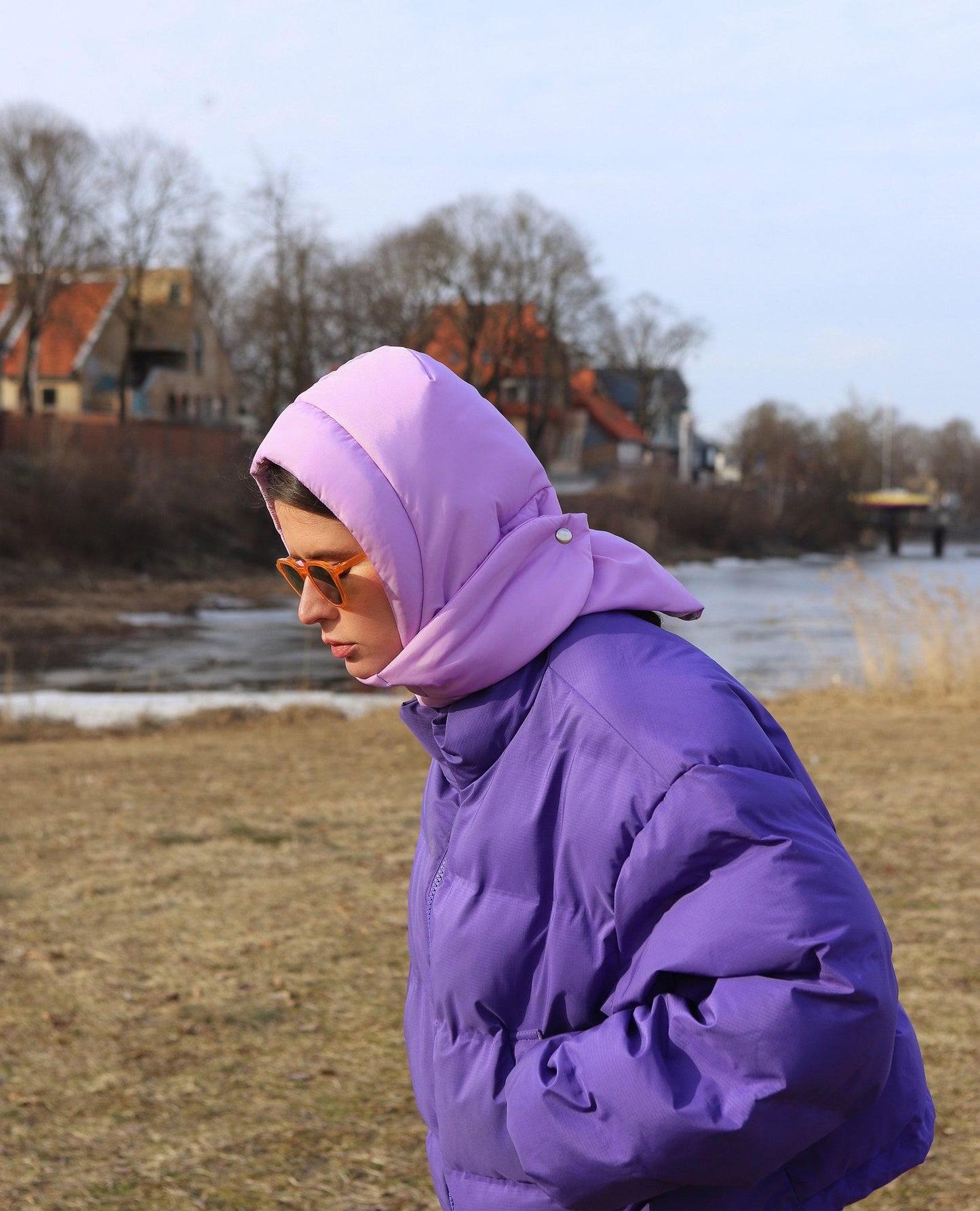 Pillow Puffer Headscarf - Balaclava in Lilac
