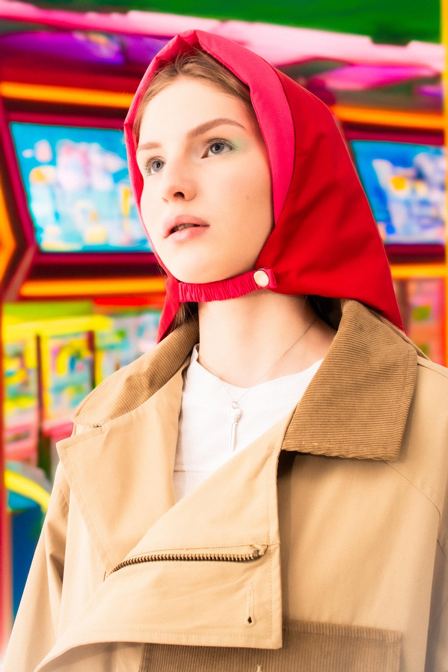 Rain Headscarf in Red & Hot Pink