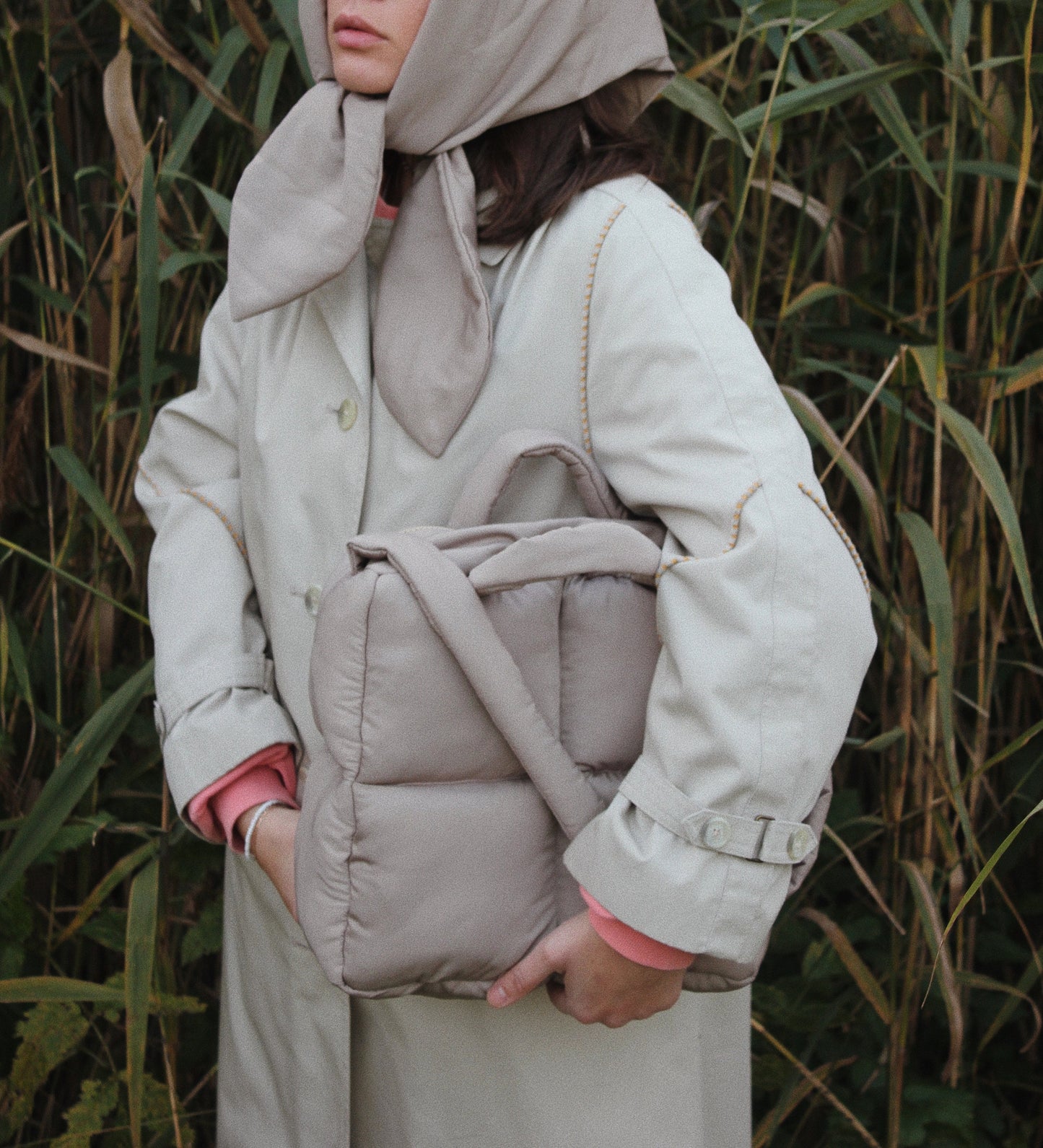 Pillow Puffer Bag in Beige