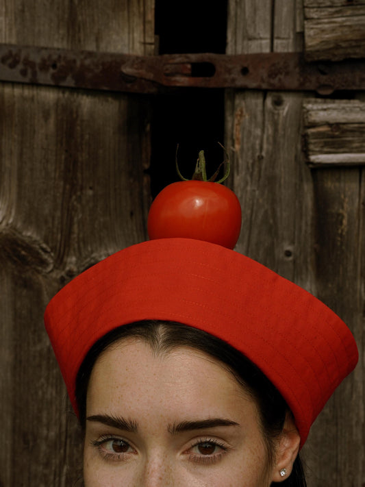 Premium Cotton Marin Pillbox in Hot Red