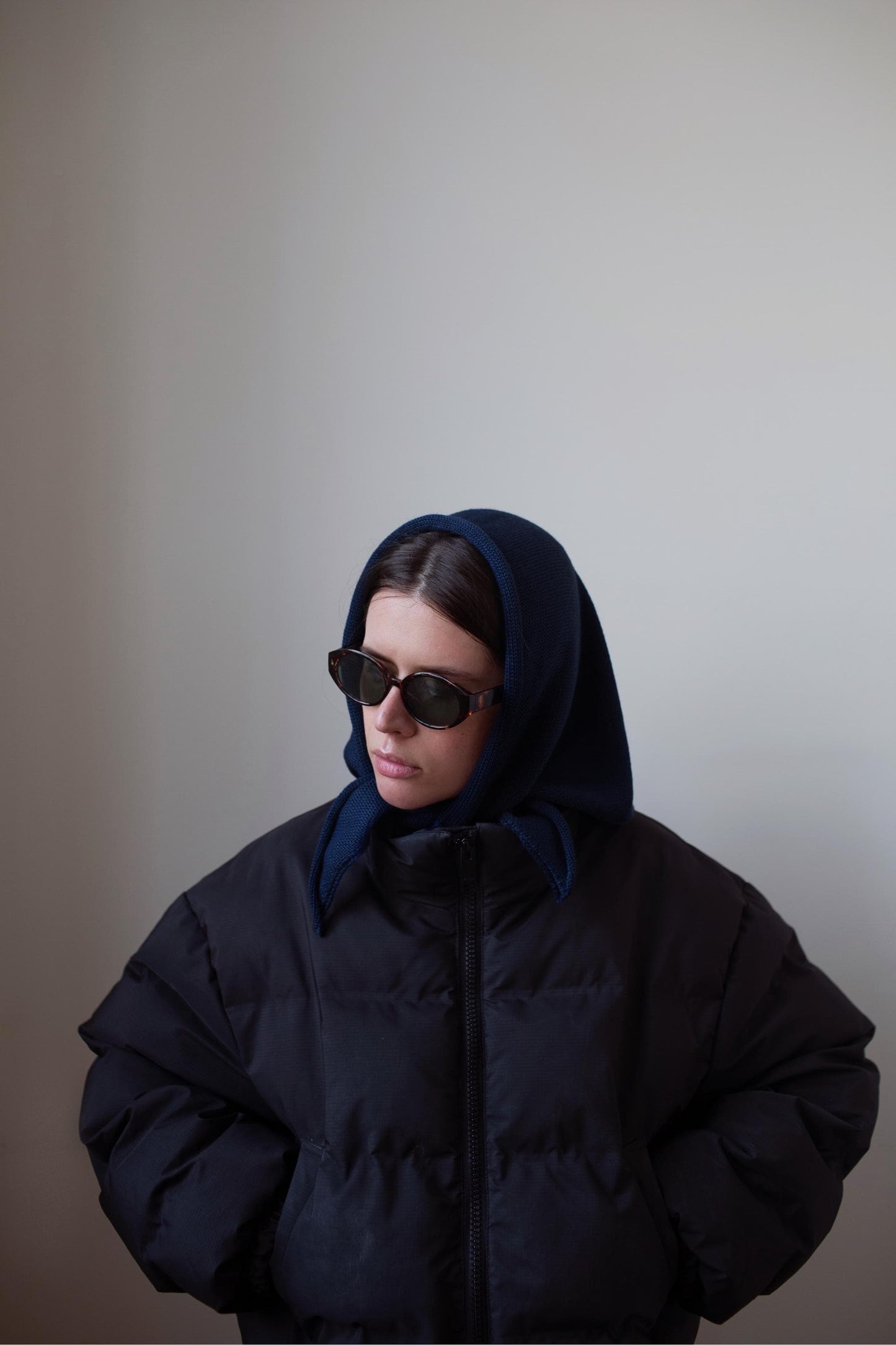 Hand - knitted Headscarf in Navy