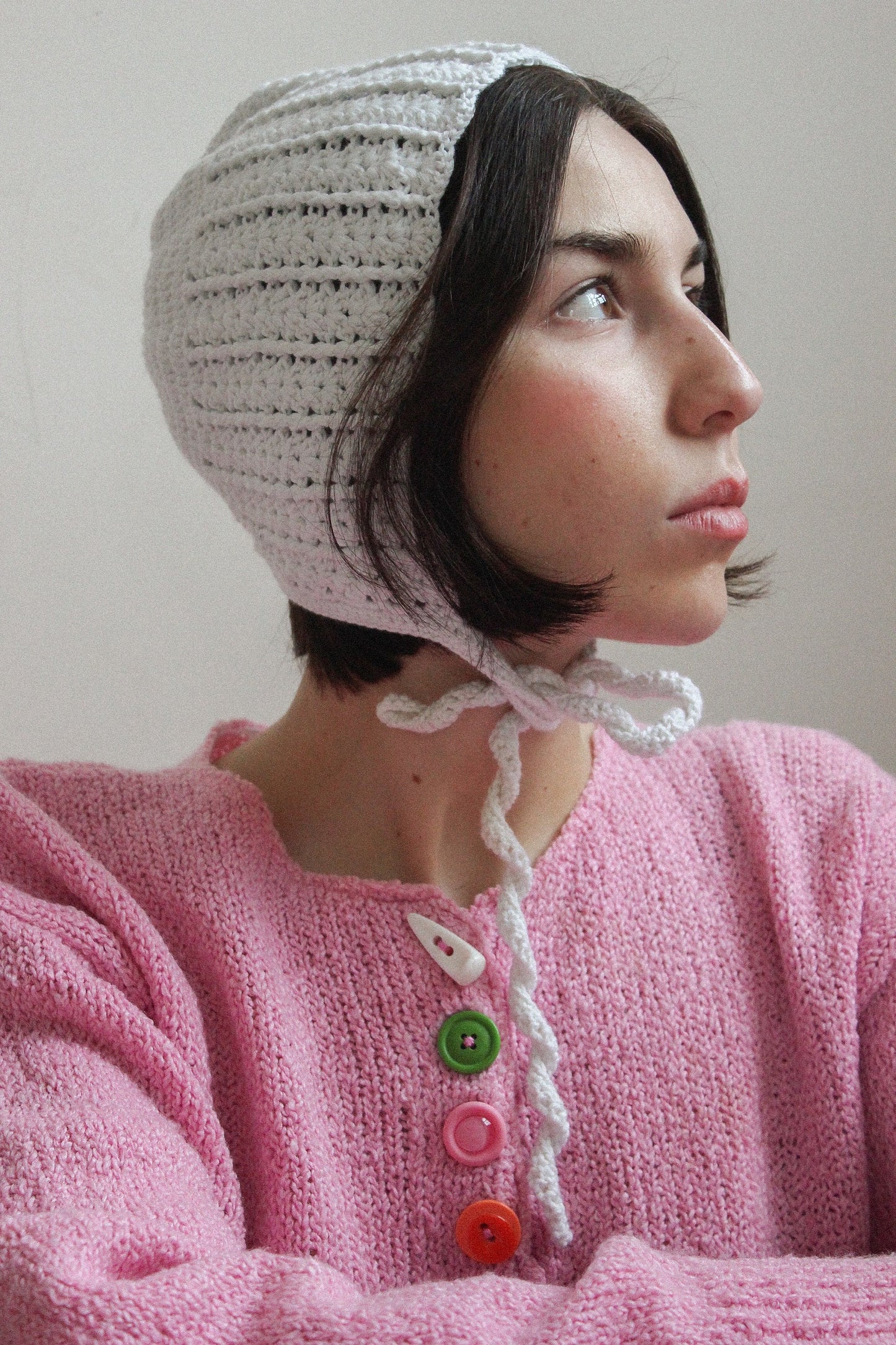 Adult Crochet Bow Tie Bonnet in White