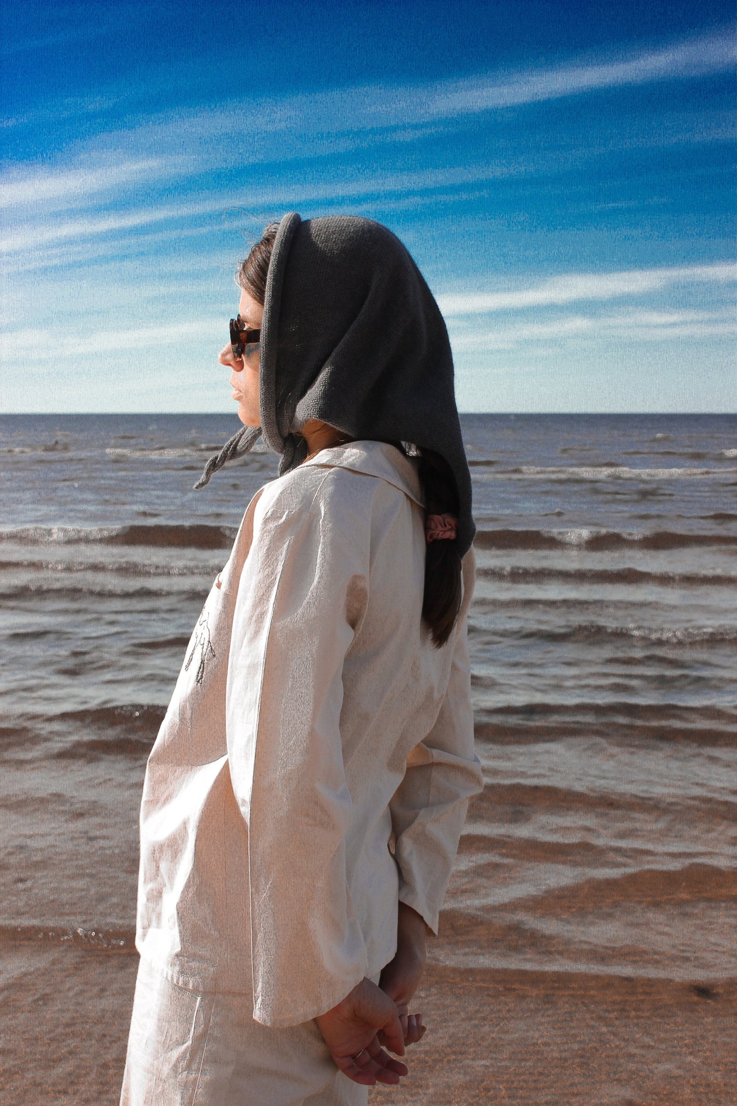 Handcrafted headscarf in Charcoal Grey