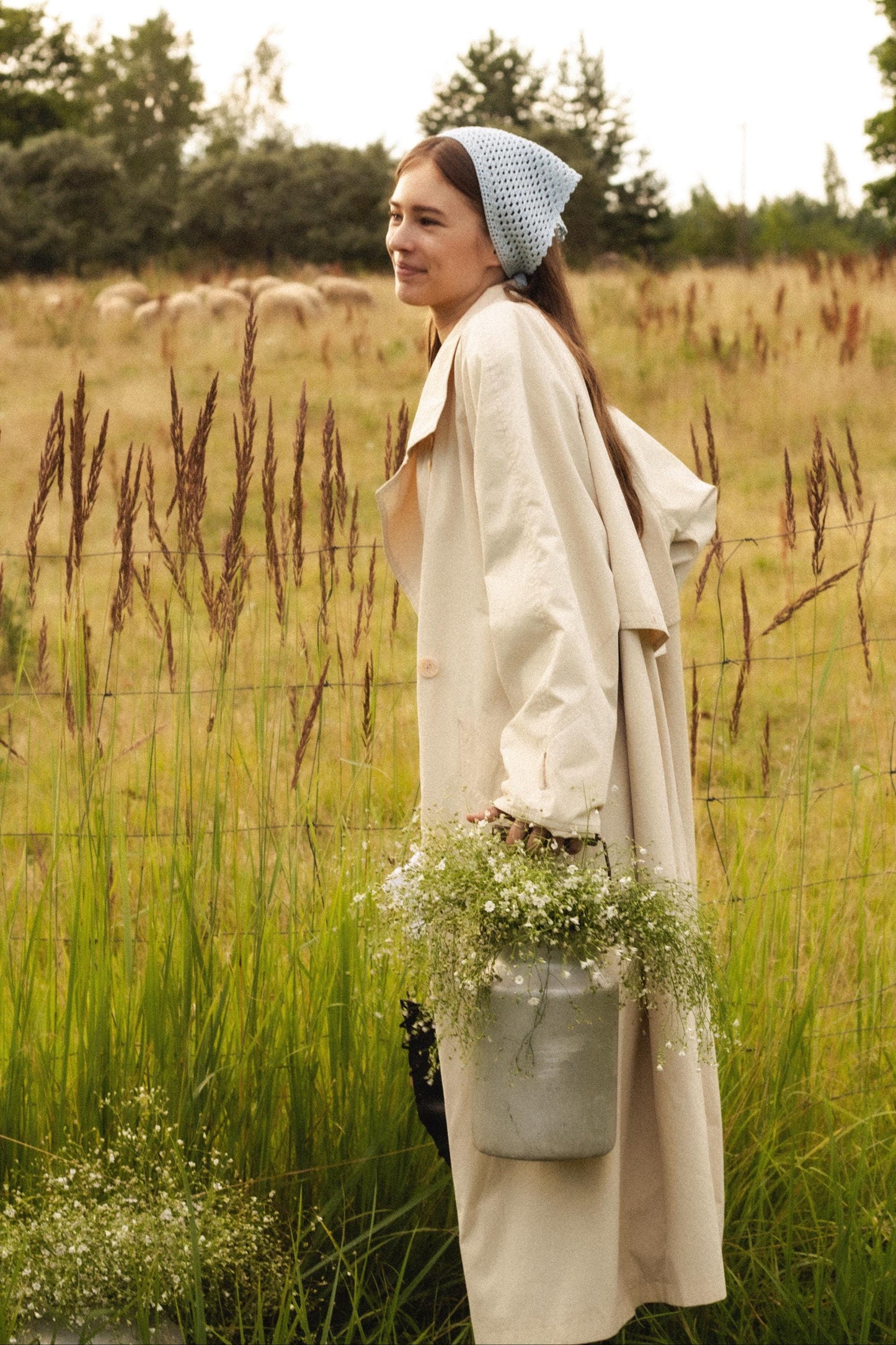 Crochet Mesh Headscarf in Light Blue