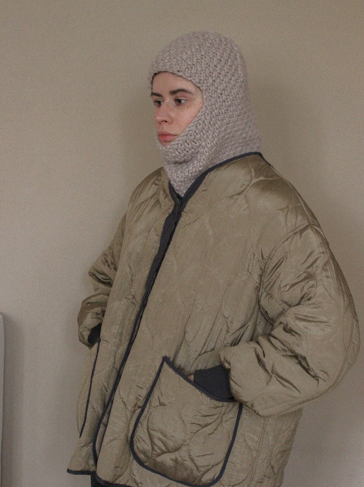 Hand knitted Chunky balaclava ski mask in cream beige