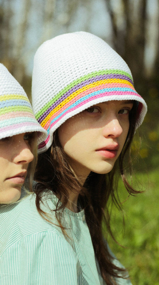 Hand-knitted crochet multi colored bucket hat