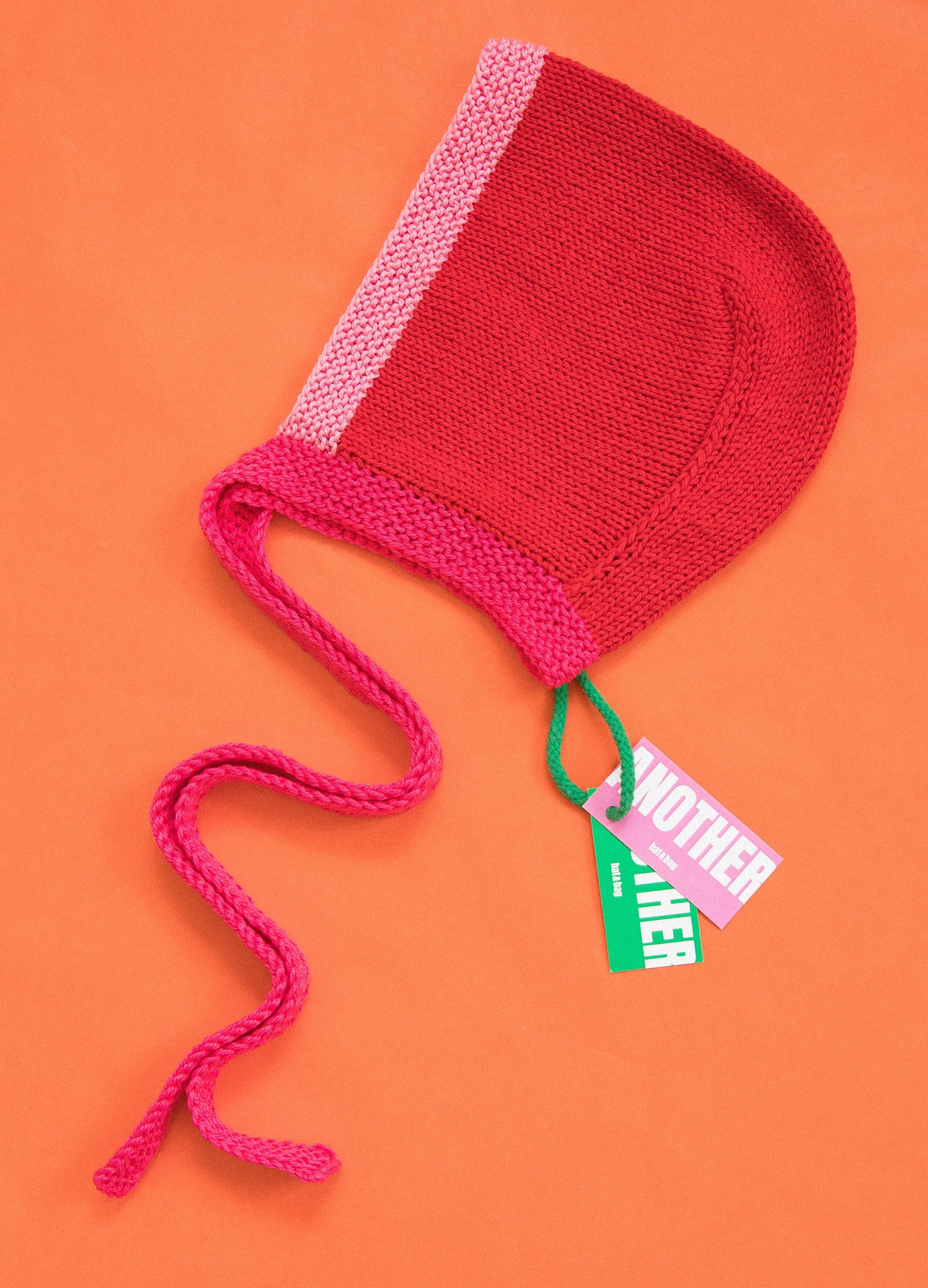 Hand - Knitted Woolen Multi Pink & Red Bow Tie Bonnet Hat