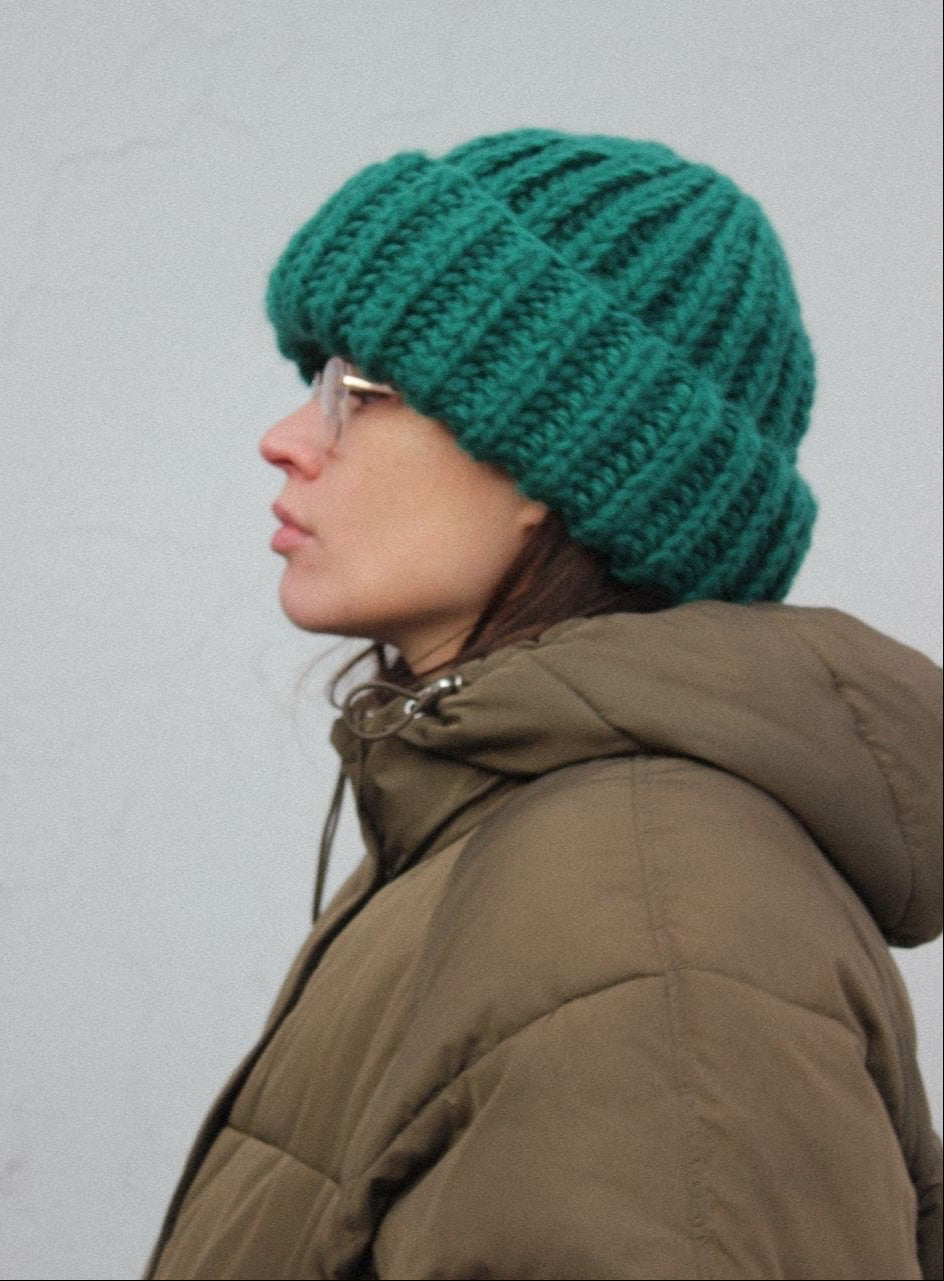 Woolen Super Chunky Beanie in Emerald Green