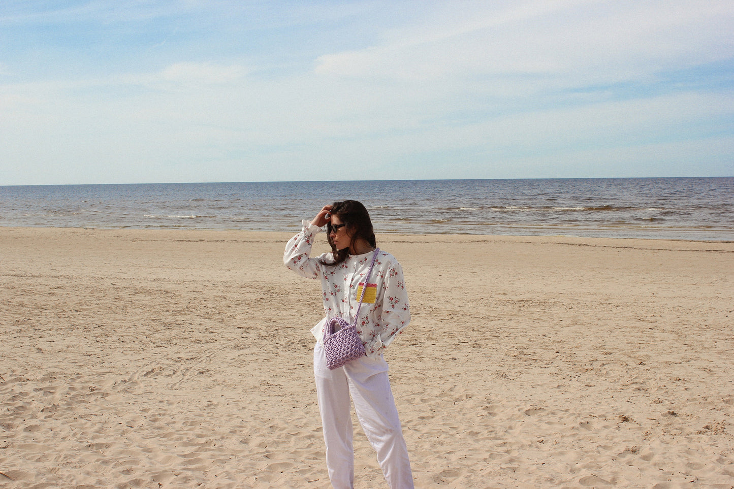 Сoarse knitted crossbody bag in lilac lavender, tote bag