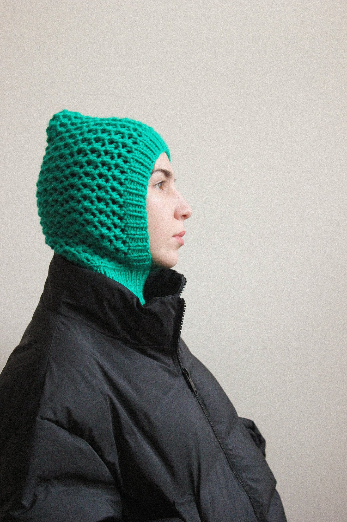 Hand - knitted Demi - season balaclava hat in green,mango socky balaclava knit beanie,knit helmet,knit hat,crochet balaclava