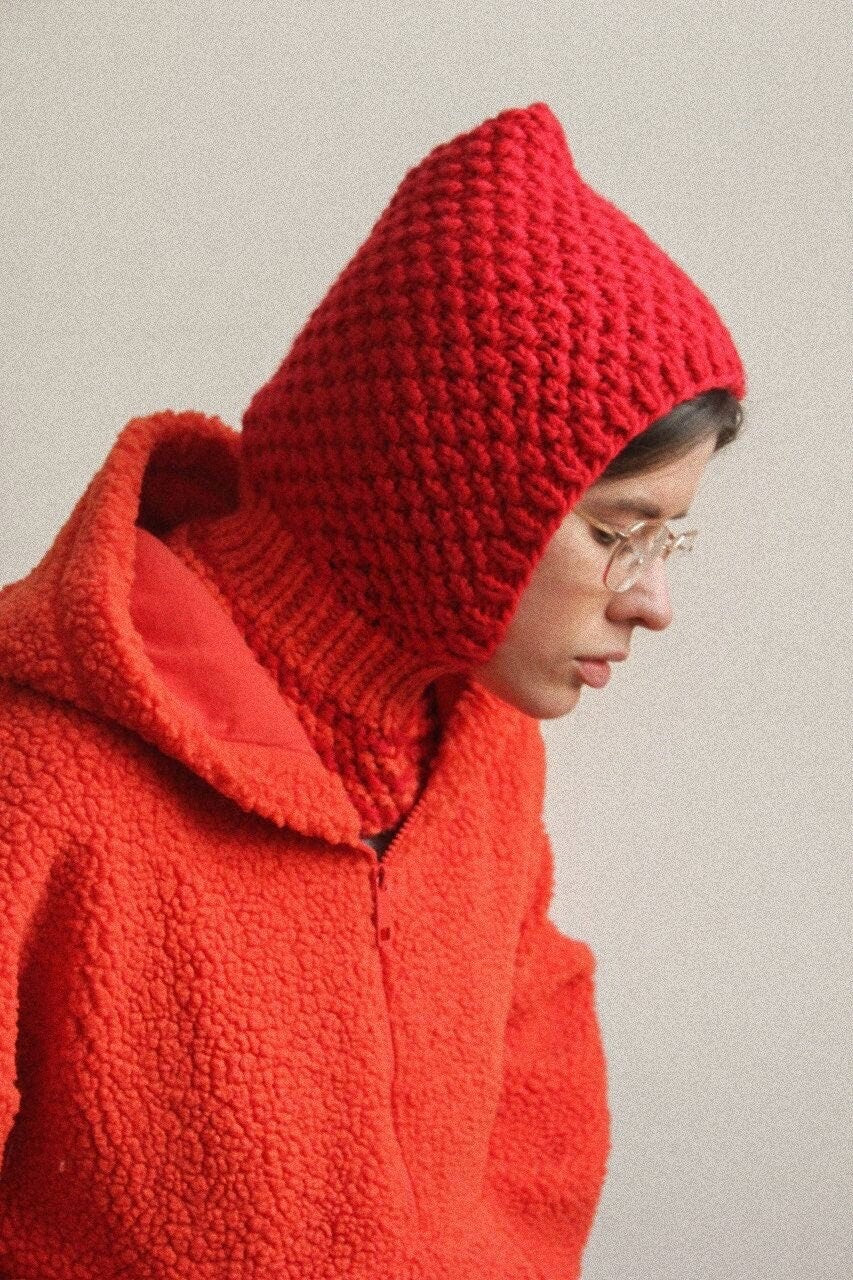 Balaclava Woolen Chunky hat in red and orange ,mango socky balaclava knit beanie,knit helmet,knit hat,crochet balaclava, knitted hood