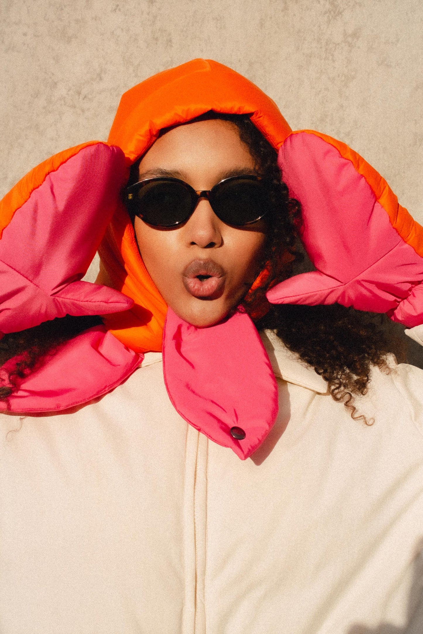 Pillow Headscarf - Balaclava in Orange & Hot Pink