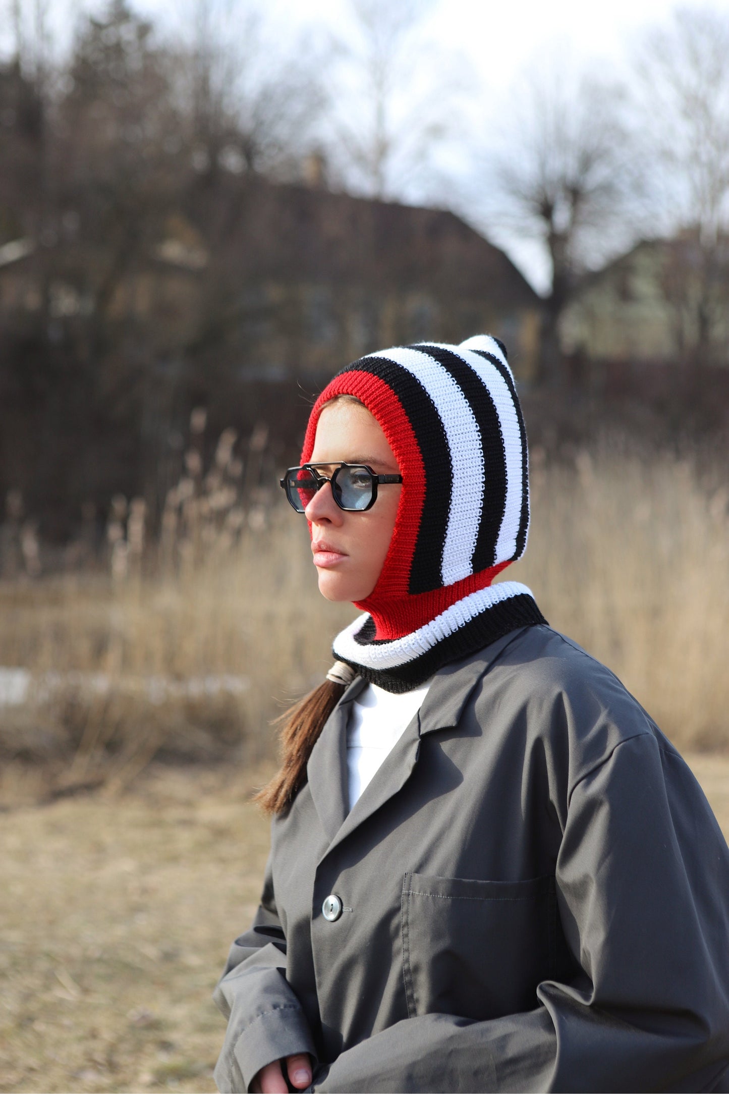 Striped Merino Wool Balaclava in Black & White