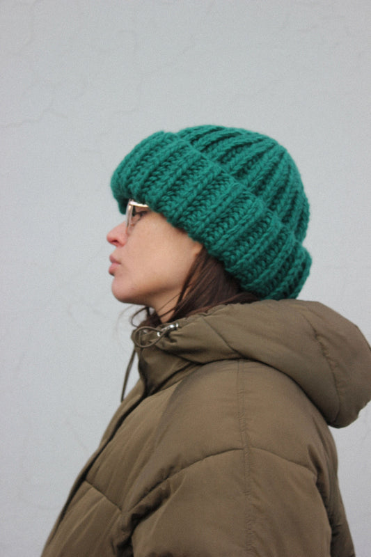 Woolen Super Chunky Beanie in Emerald Green