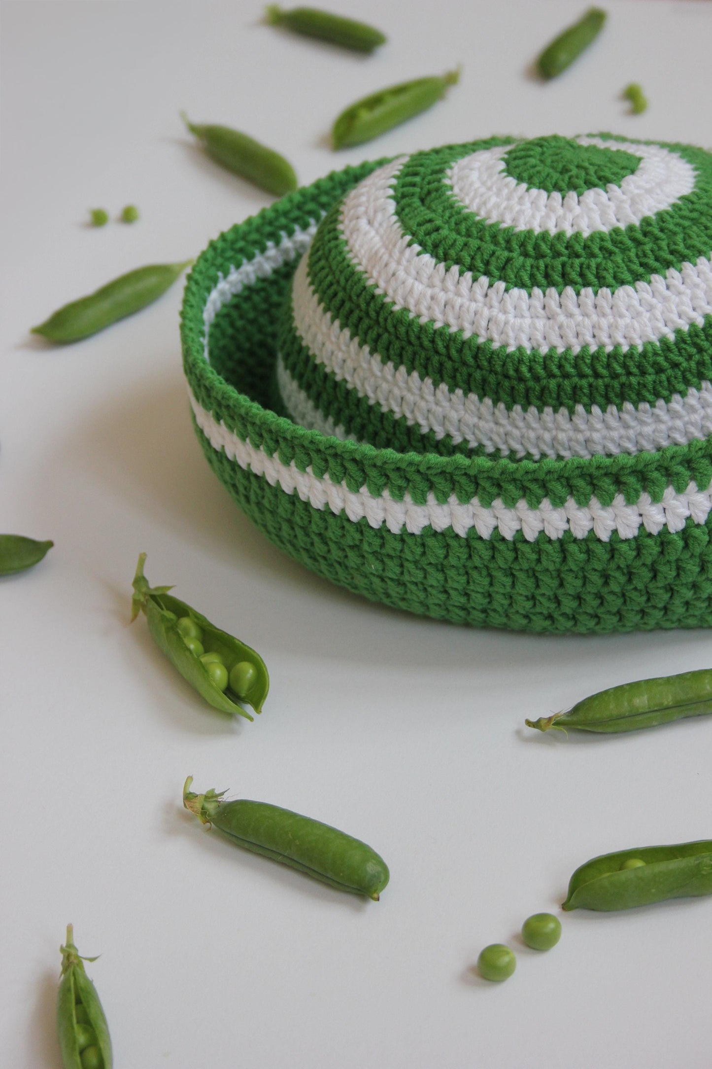 Crochet Premium Cotton Striped Marin Hat in Green & White