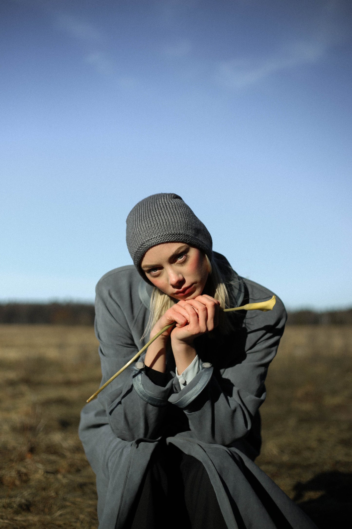 Hand-knitted Adult Bow Tie Bonnet hat in Gray
