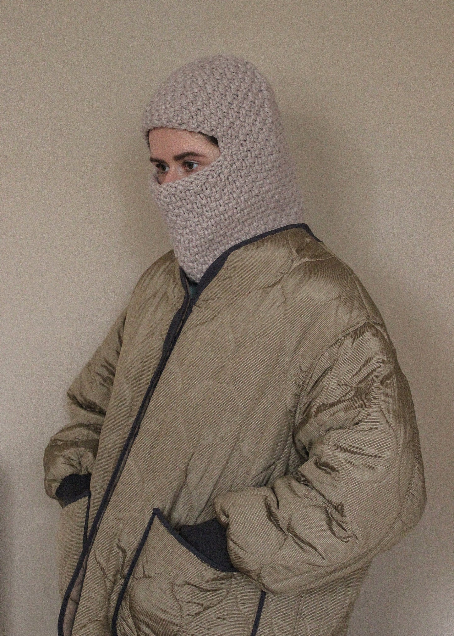 Hand knitted Chunky balaclava ski mask in cream beige