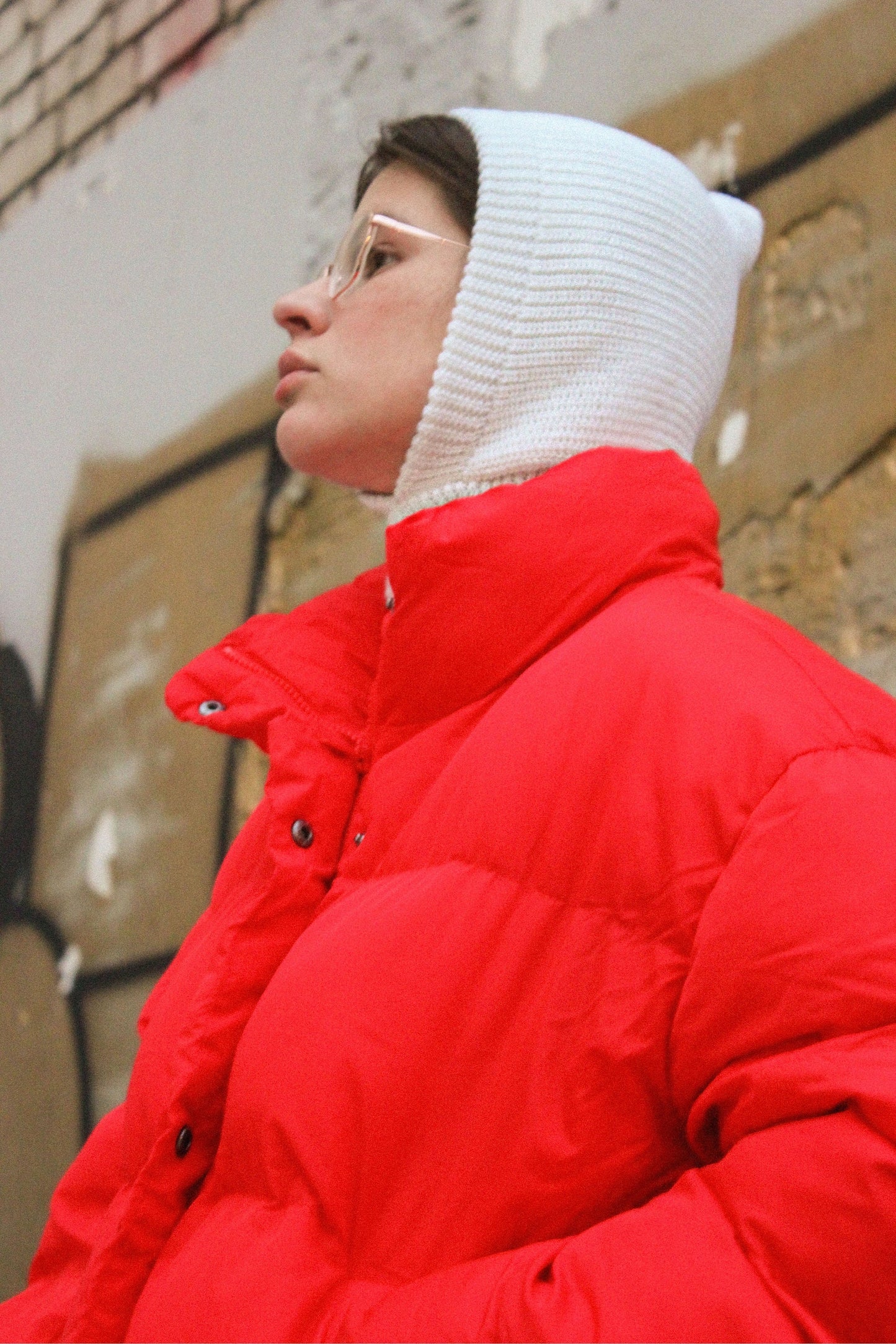 Woolen merino wool balaclava hat in white.Double layer balaclava hat with merino wool lining,knit beanie,knit balaclava,knit hat