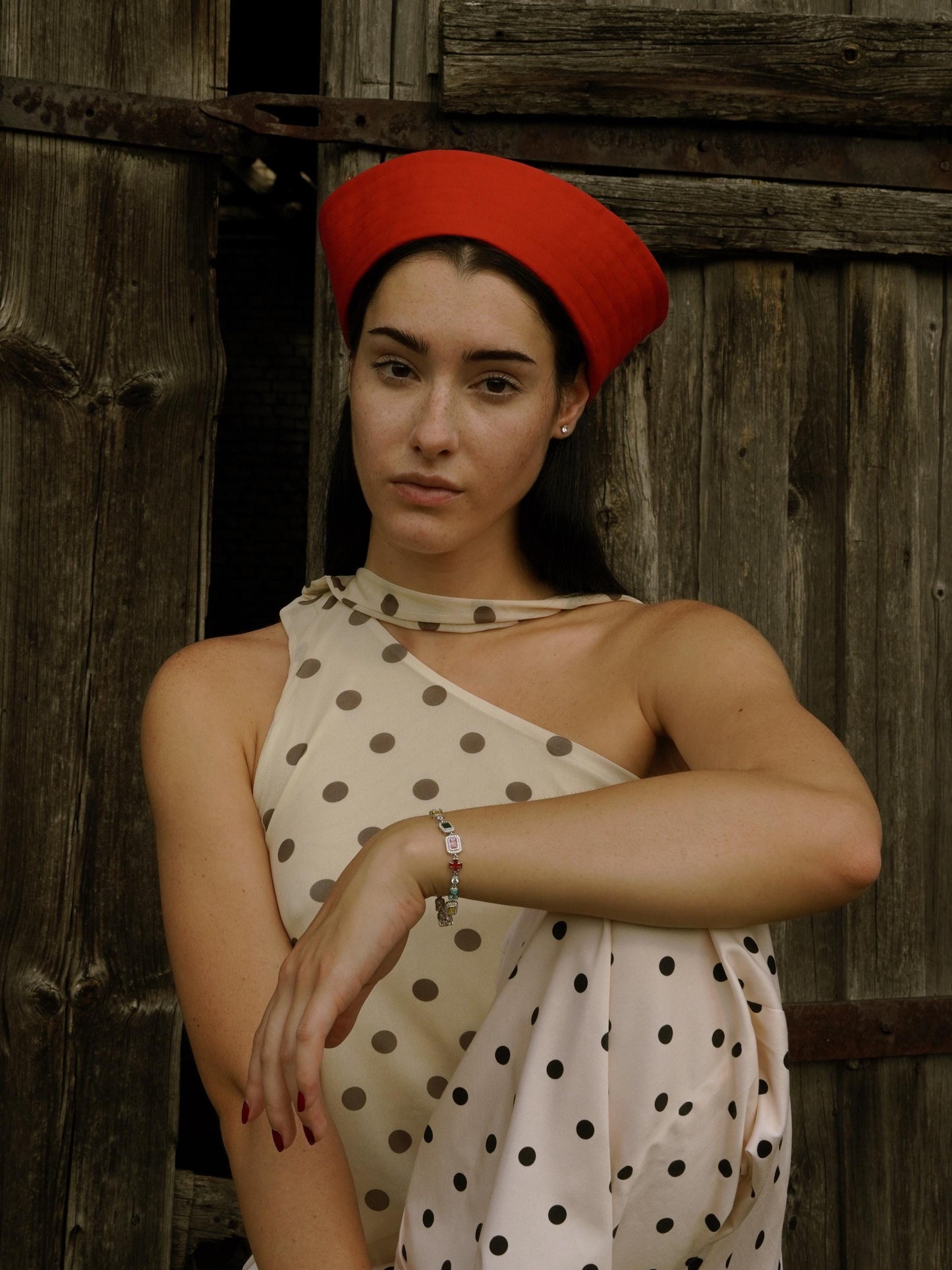 Premium Cotton Marin Pillbox in Hot Red