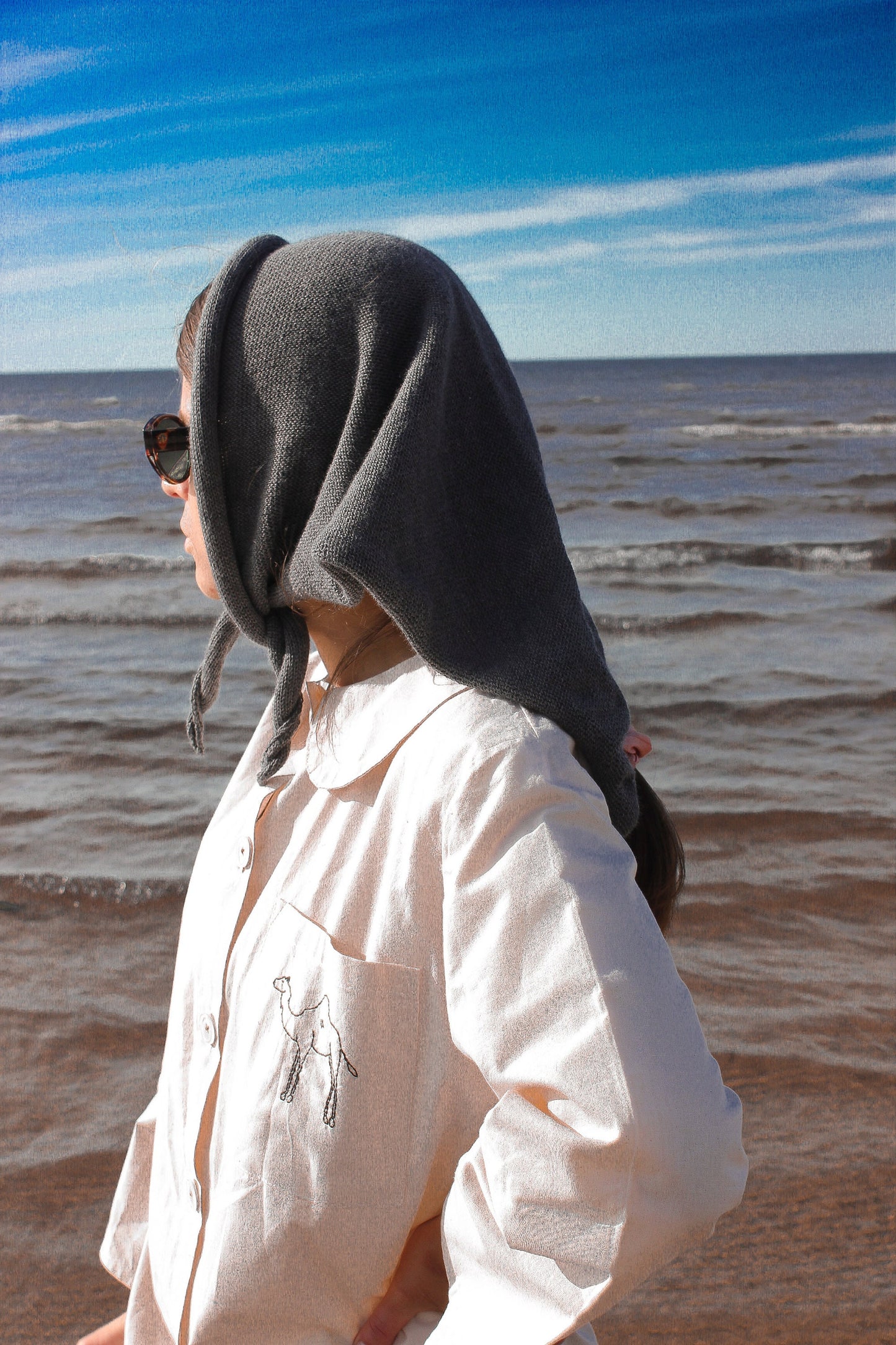 Handcrafted headscarf in Charcoal Grey