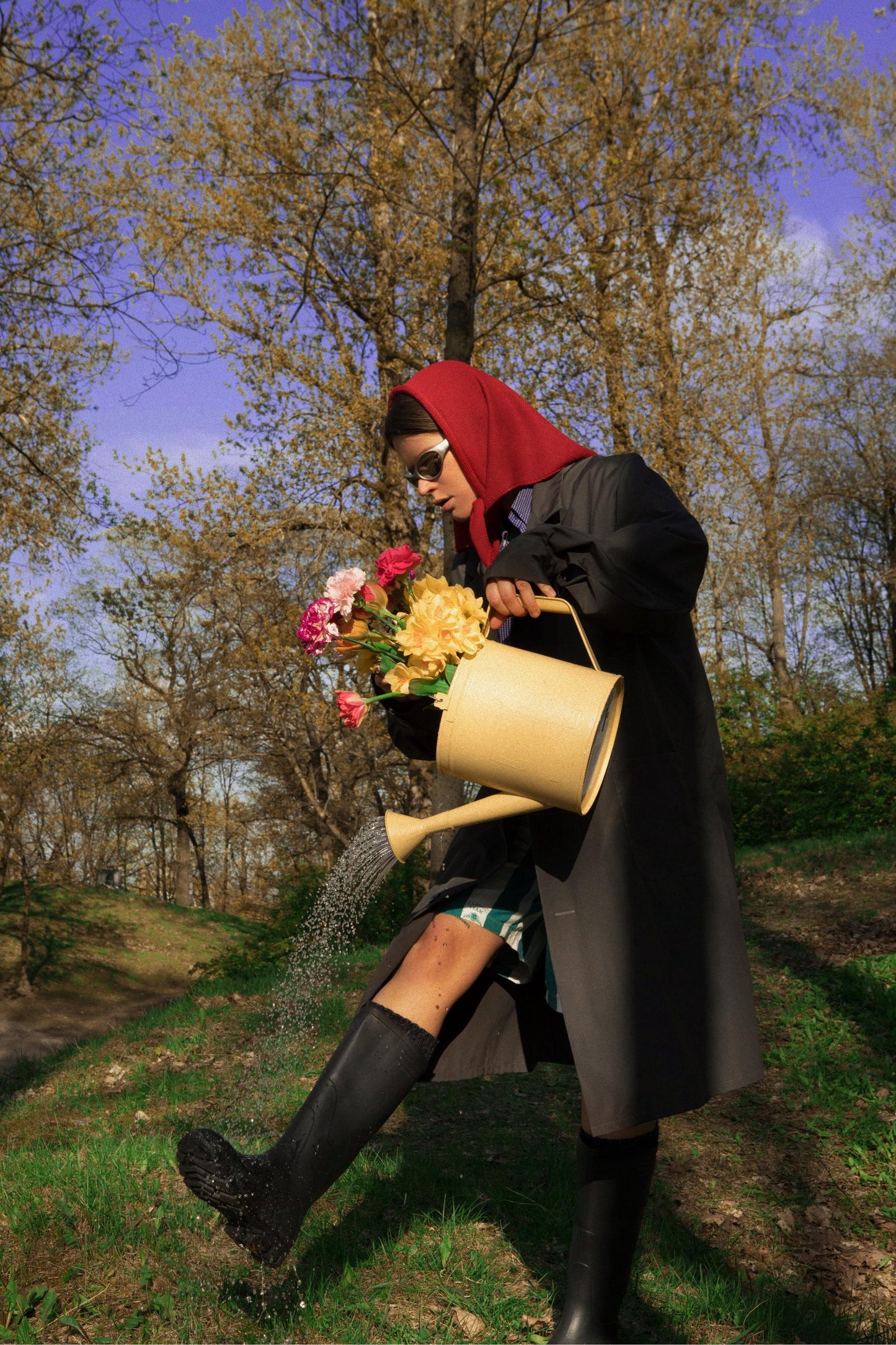 Hand - knitted Headscarf in Red