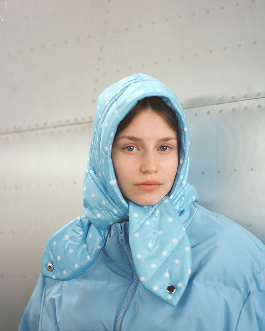 Pillow Headscarf - Balaclava in Baby Blue & Polka Dots