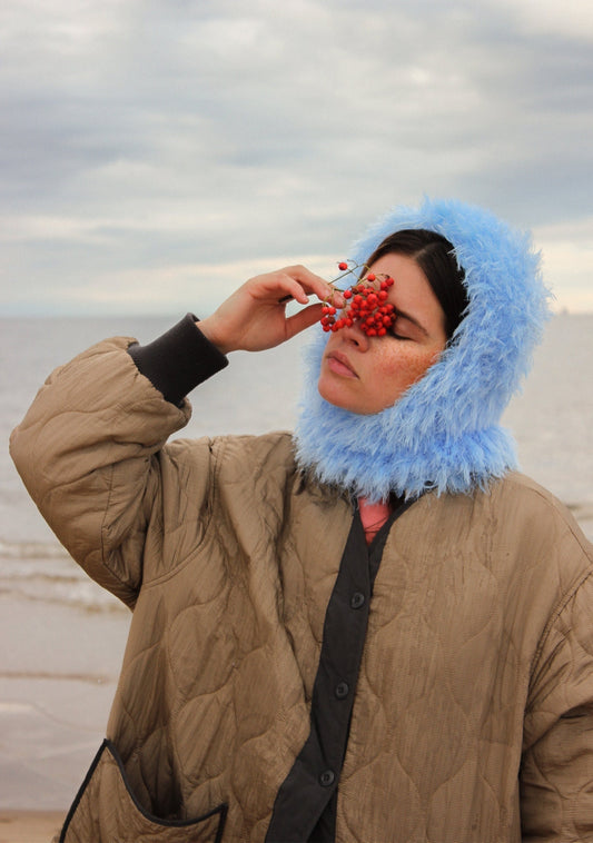 Fuzzy Yeti Faux Fur balaclava hat in azure blue