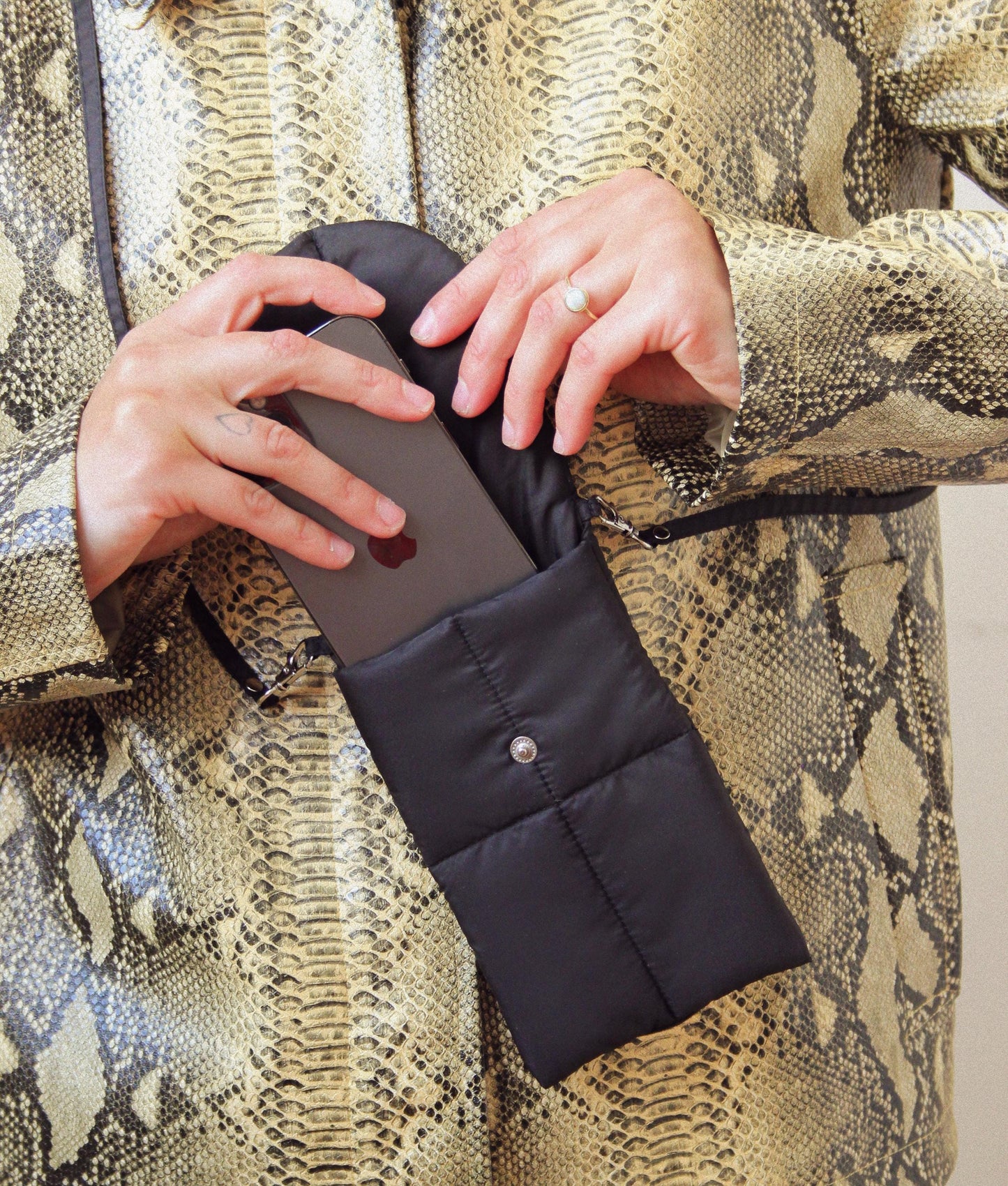 Pillow Puffer Phone pouch in Black, Puffy Crossbody Phone Bag,Waterproof Padded Case with Strap,Hands-Free Pouch,Travel Gift for Her