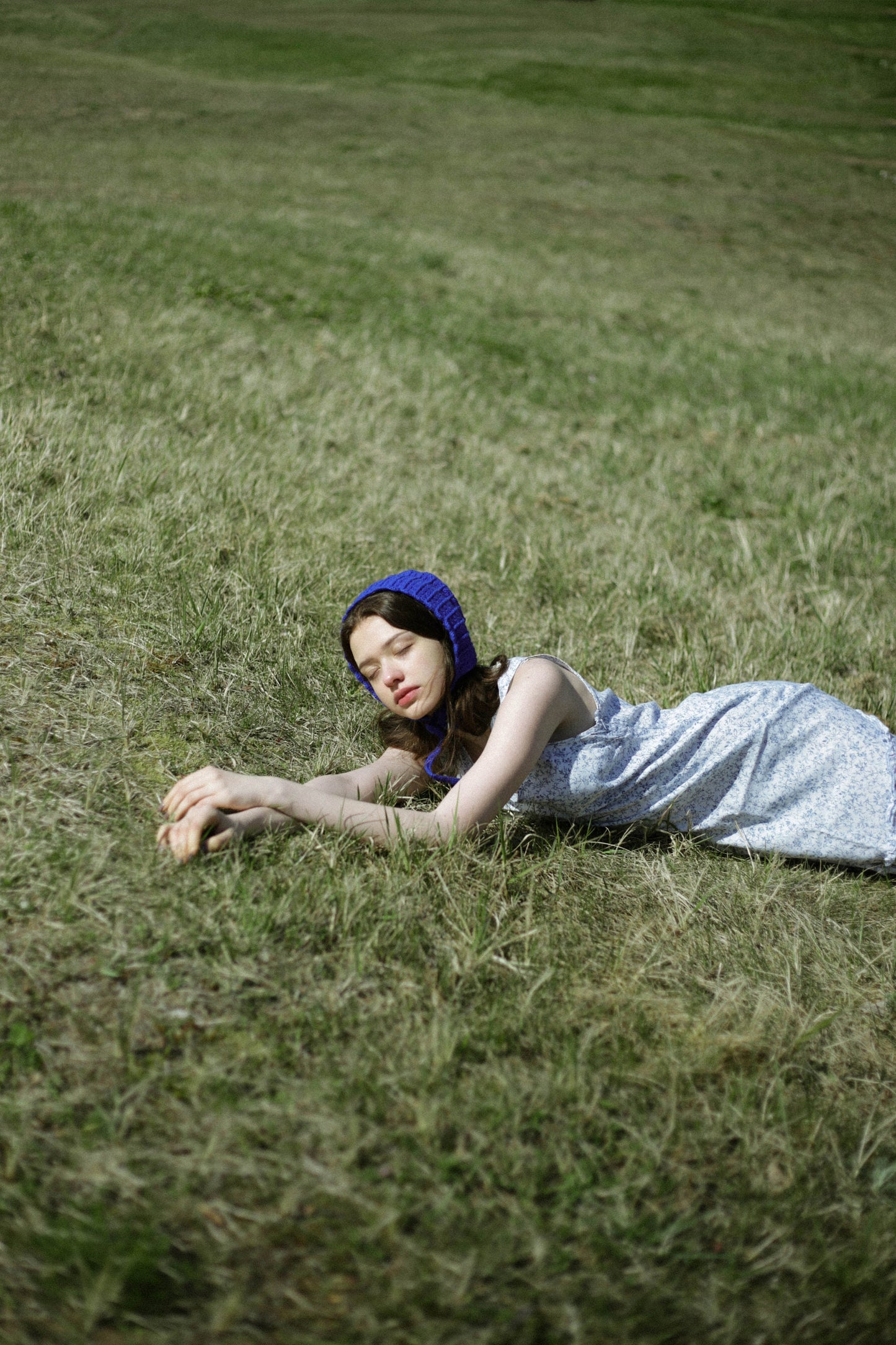 Adult Cotton Crochet Bow Tie Bonnet in Blue