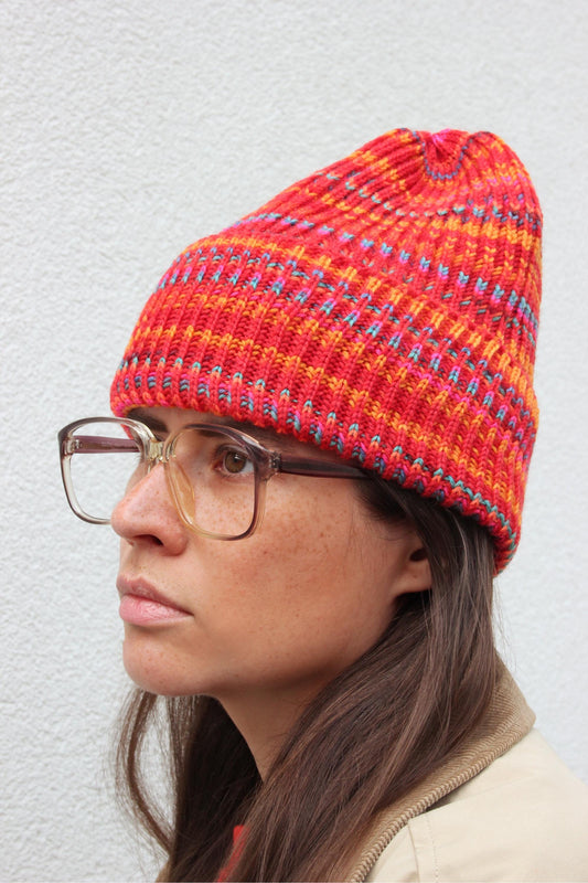 Vibrant Multi Coral beanie hat