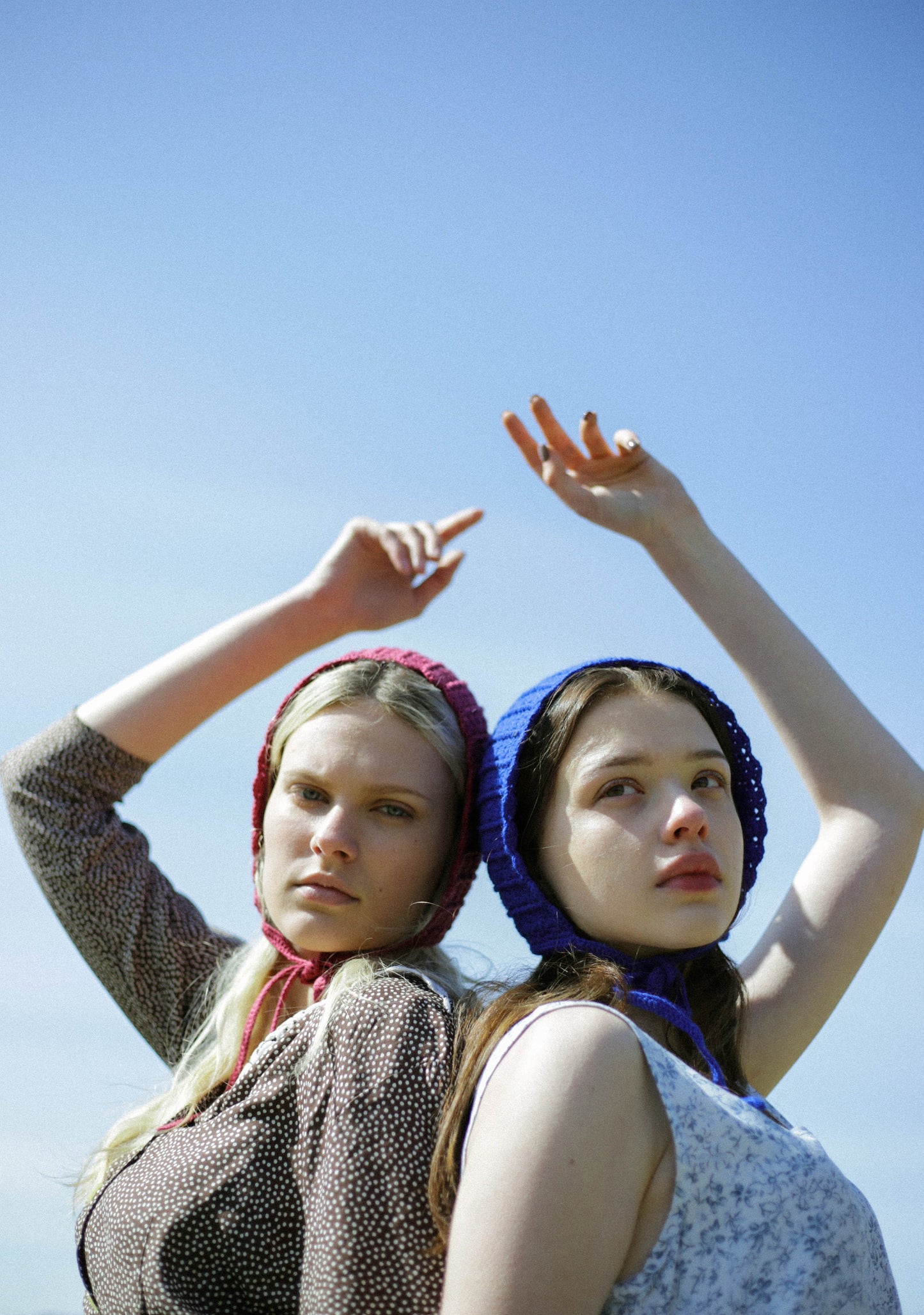 Adult Cotton Crochet Bow Tie Bonnet in Blue