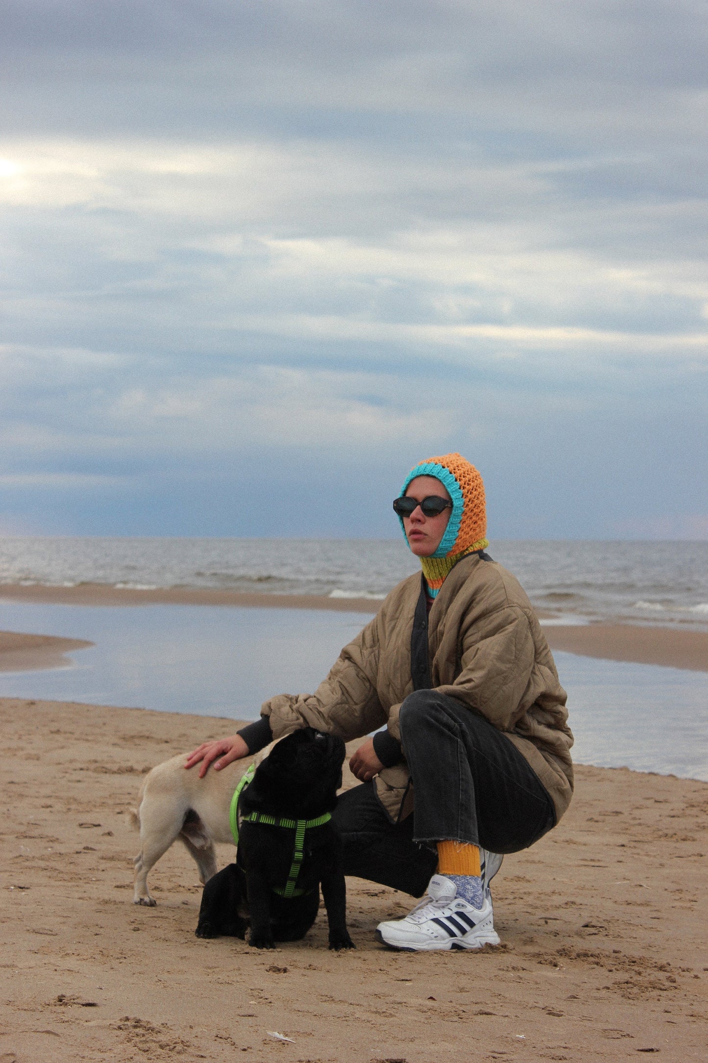 Multicoloured Demi - season Papaya balaclava hat,mango socky balaclava knit beanie,knit helmet,knit hat,crochet balaclava