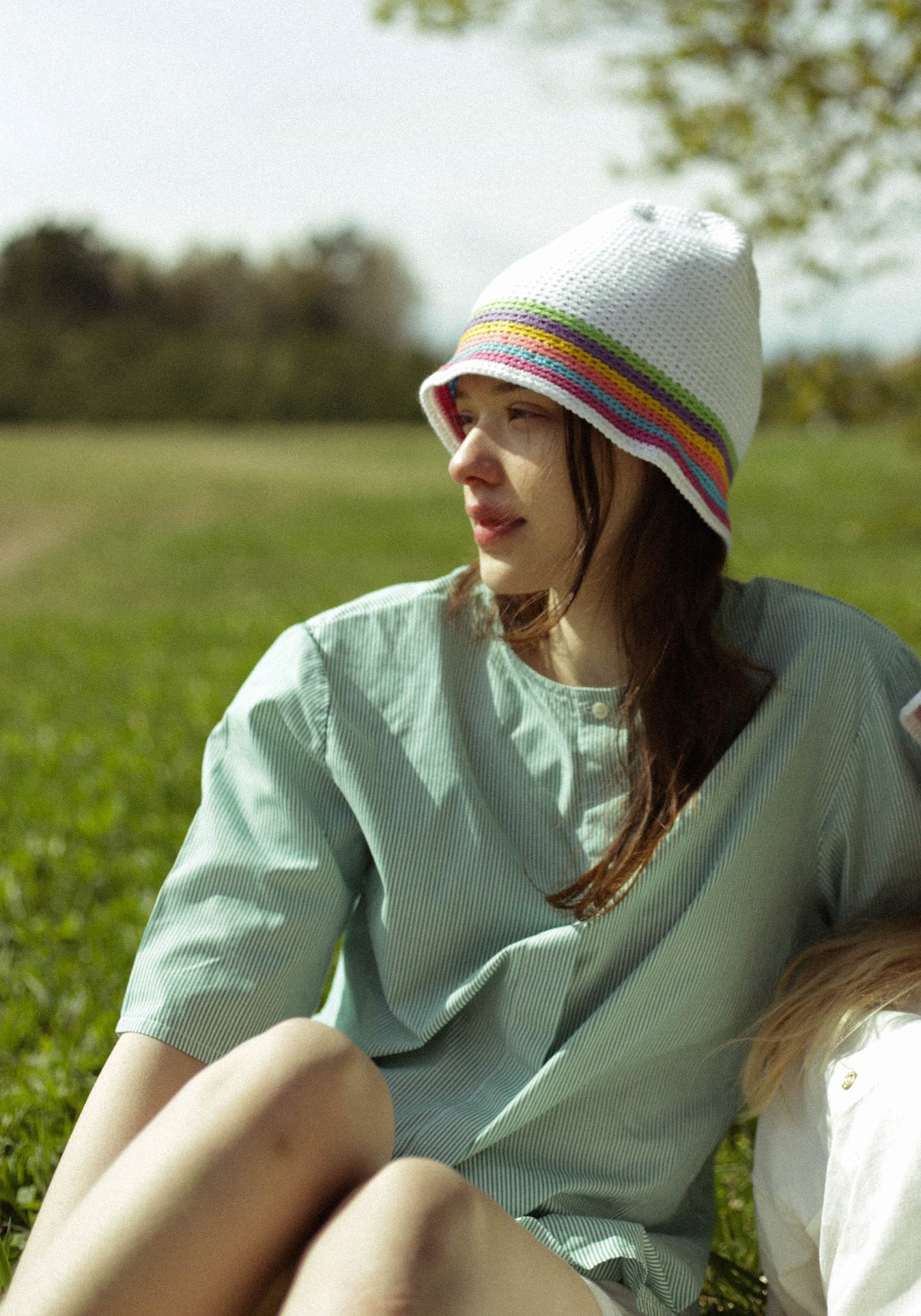 Hand-knitted crochet multi colored bucket hat