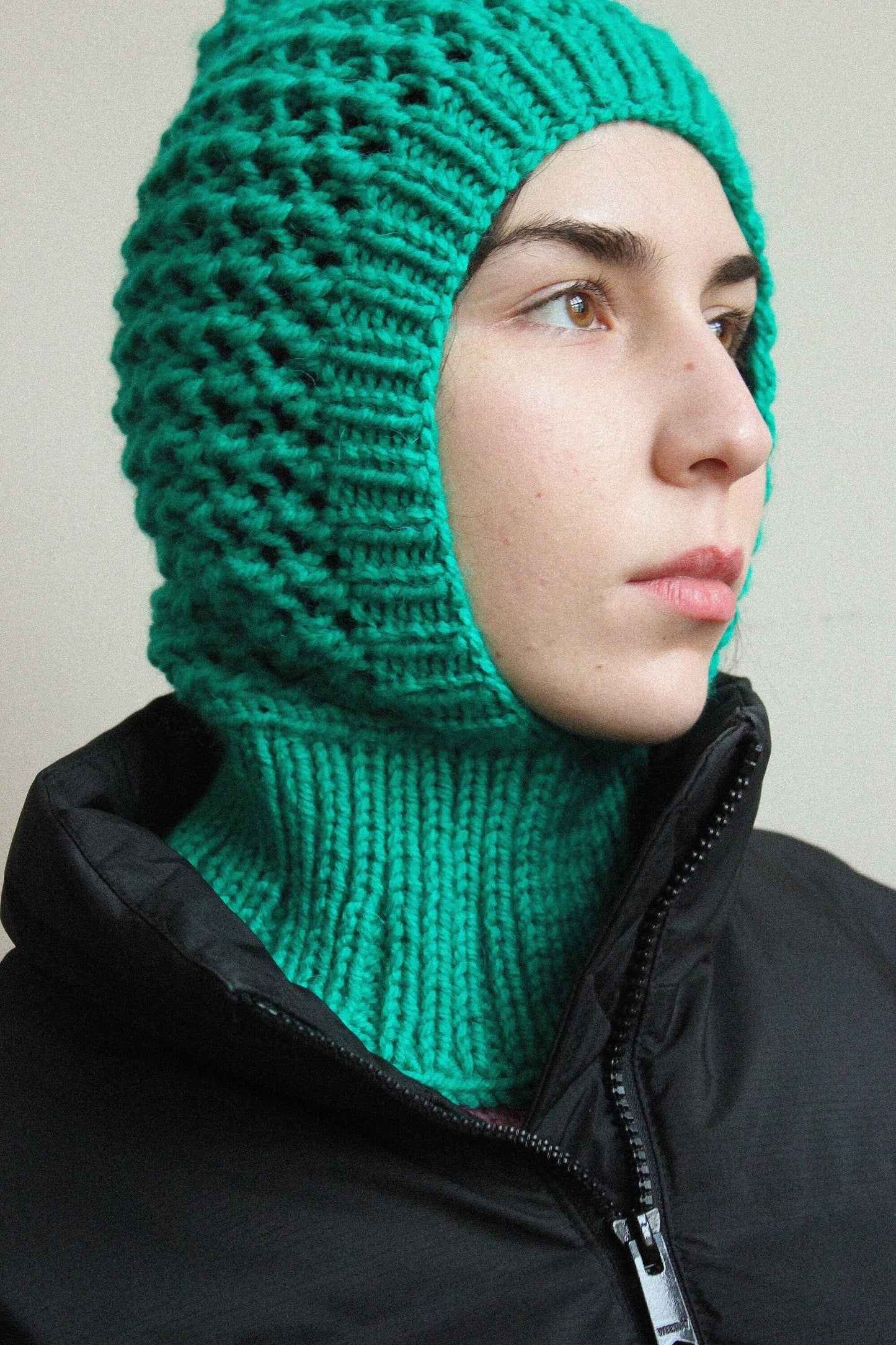 Hand - knitted Demi - season balaclava hat in green,mango socky balaclava knit beanie,knit helmet,knit hat,crochet balaclava