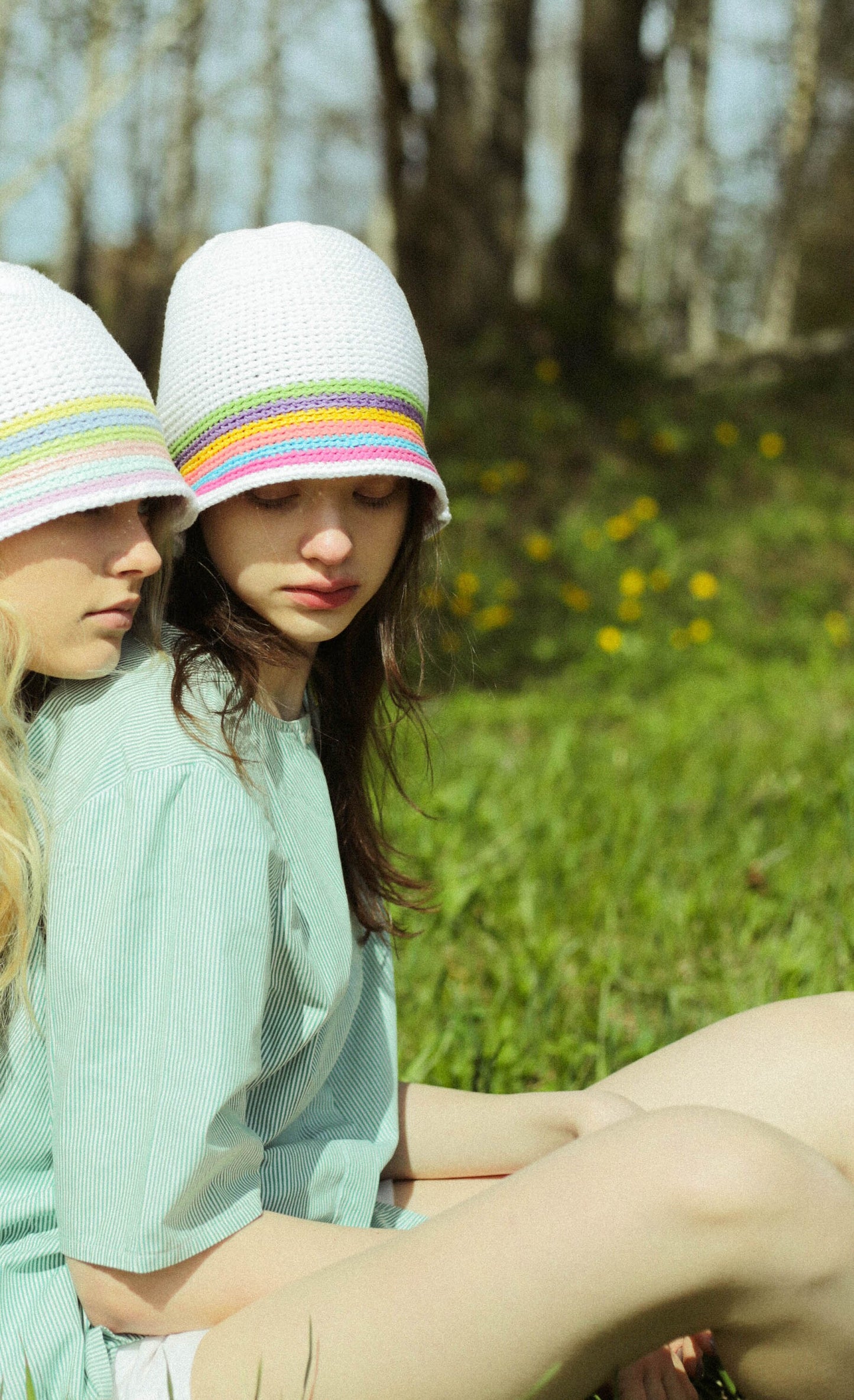 Hand-knitted crochet multi colored bucket hat
