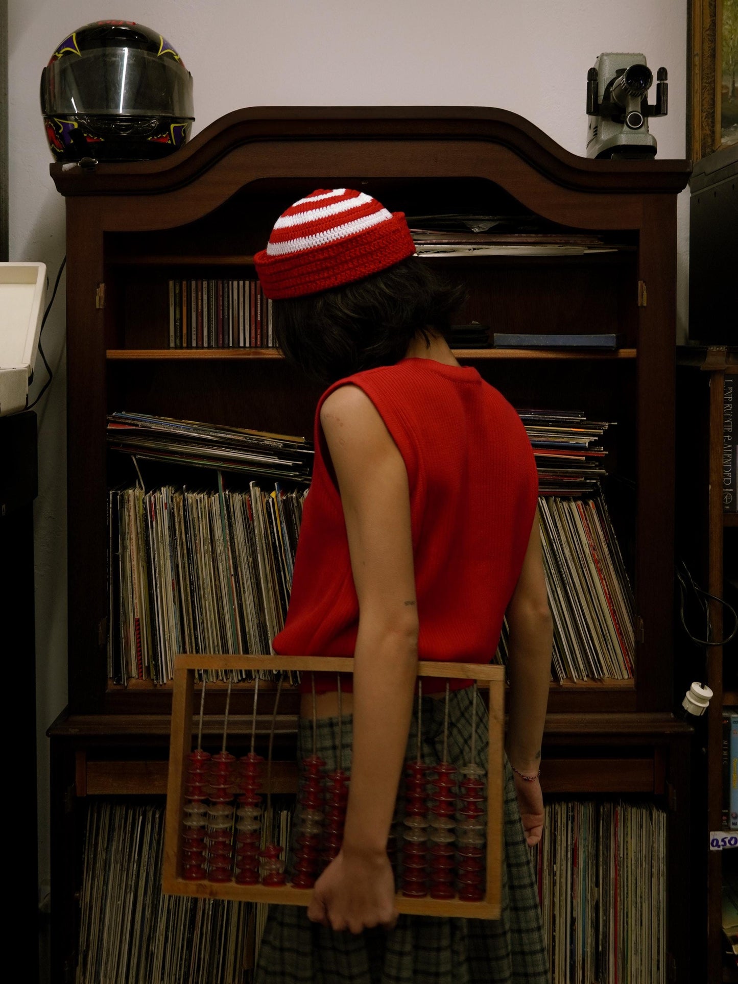 Knitted Premium Cotton Vest with random buttons in Red